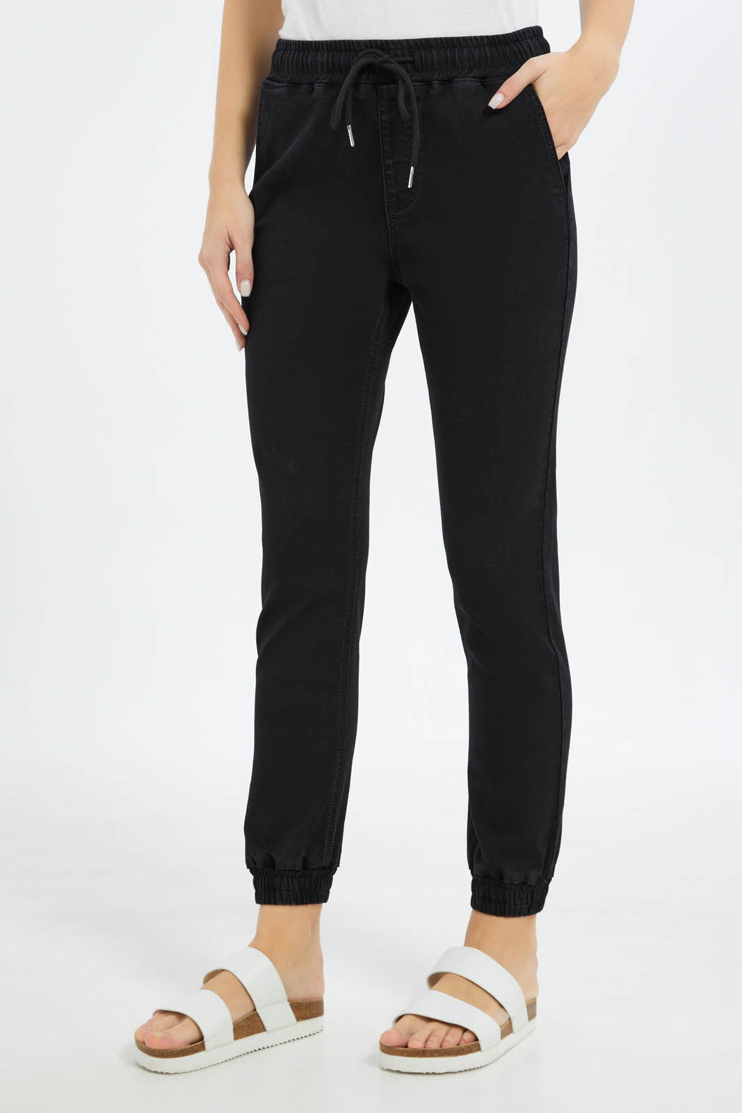Redtag-Women-Black-Knit-Jogger-Category:Jeggings,-Colour:Black,-Deals:New-In,-Dept:Ladieswear,-Filter:Women's-Clothing,-FIT-WALL-(FTW),-New-In-Women-APL,-Non-Sale,-S23B,-Section:Women,-Women-Jeggings-Women's-