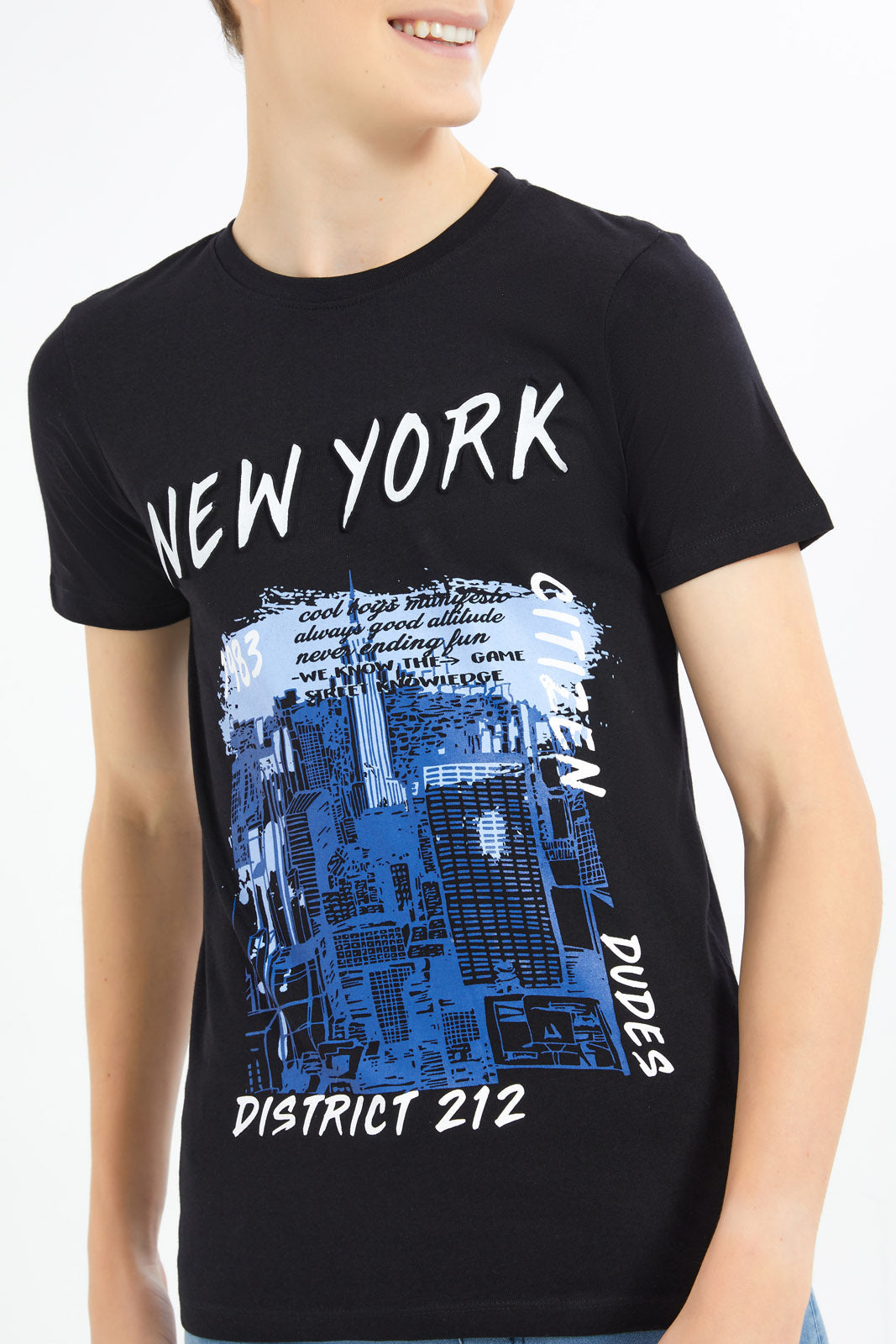 Redtag-Boys-Black-Emboss-Tee-BSR-T-Shirts,-Category:T-Shirts,-Colour:Black,-Deals:New-In,-Dept:Boys,-Filter:Senior-Boys-(8-to-14-Yrs),-H1:KWR,-H2:BSR,-H3:TSH,-H4:TSH,-New-In-BSR-APL,-Non-Sale,-S23B,-Season:S23C,-Section:Boys-(0-to-14Yrs)-Senior-Boys-9 to 14 Years