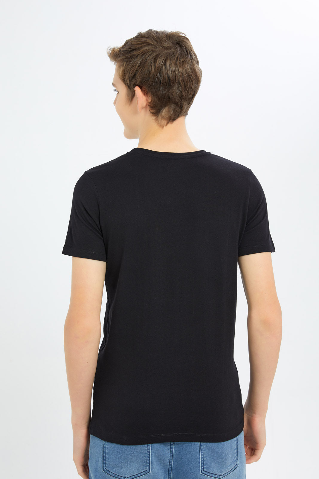 Redtag-Boys-Black-Emboss-Tee-BSR-T-Shirts,-Category:T-Shirts,-Colour:Black,-Deals:New-In,-Dept:Boys,-Filter:Senior-Boys-(8-to-14-Yrs),-H1:KWR,-H2:BSR,-H3:TSH,-H4:TSH,-New-In-BSR-APL,-Non-Sale,-S23B,-Season:S23C,-Section:Boys-(0-to-14Yrs)-Senior-Boys-9 to 14 Years