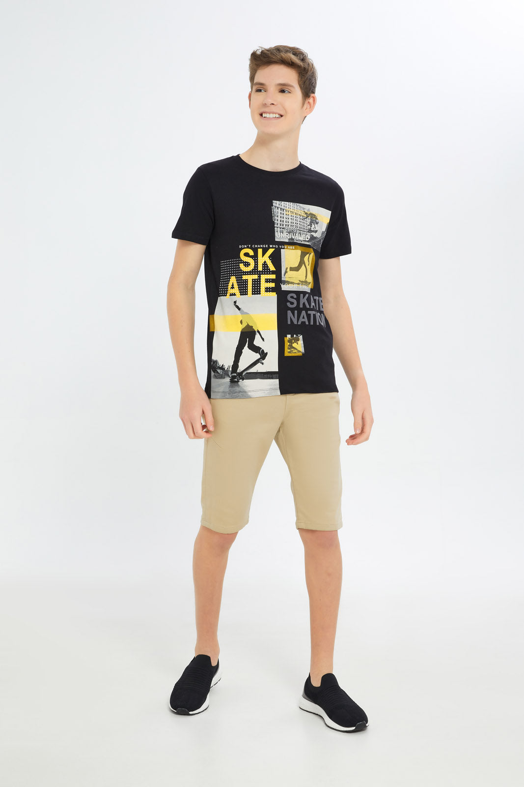 Redtag-Boys-Black-Skating-Tee-BSR-T-Shirts,-Category:T-Shirts,-Colour:Black,-Deals:New-In,-Dept:Boys,-Filter:Senior-Boys-(8-to-14-Yrs),-H1:KWR,-H2:BSR,-H3:TSH,-H4:TSH,-New-In-BSR-APL,-Non-Sale,-S23B,-Season:S23D,-Section:Boys-(0-to-14Yrs)-Senior-Boys-9 to 14 Years