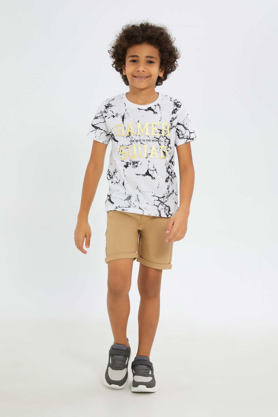 Redtag-Boys-White-Aop-Shorts-Sleeve-With-Chest-Embossed-Print-T-Shirt-BOY-T-Shirts,-Category:T-Shirts,-Colour:White,-Deals:New-In,-Dept:Boys,-Filter:Boys-(2-to-8-Yrs),-H1:KWR,-H2:BOY,-H3:TSH,-H4:TSH,-New-In-BOY-APL,-Non-Sale,-RMD,-S23C,-Season:S23C,-Section:Boys-(0-to-14Yrs)-Boys-2 to 8 Years