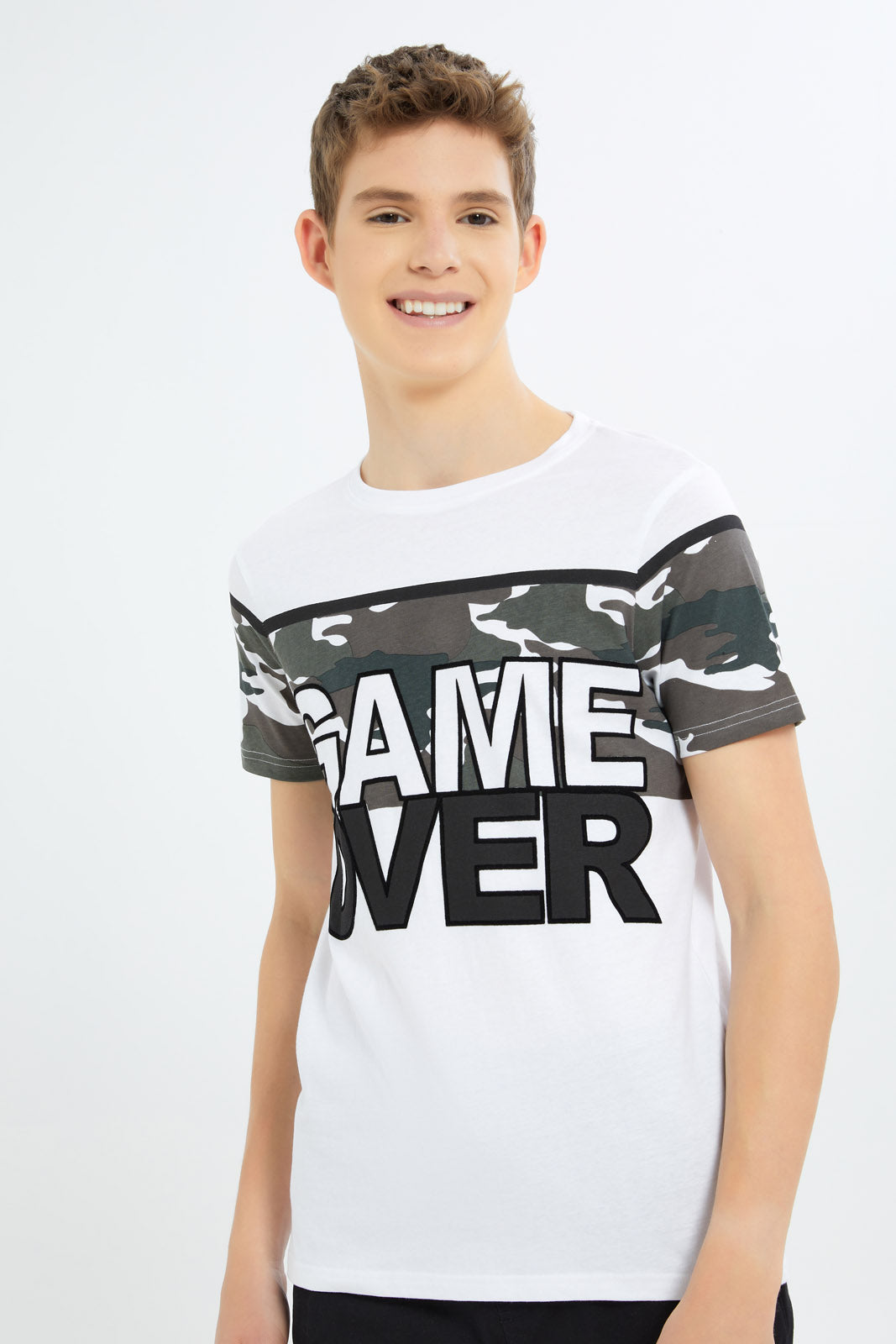 Redtag-Boys-White-Your-Game-Tee-BSR-T-Shirts,-Category:T-Shirts,-Colour:White,-Deals:New-In,-Dept:Boys,-Filter:Senior-Boys-(8-to-14-Yrs),-New-In-BSR-APL,-Non-Sale,-S23B,-Section:Boys-(0-to-14Yrs)-Senior-Boys-9 to 14 Years