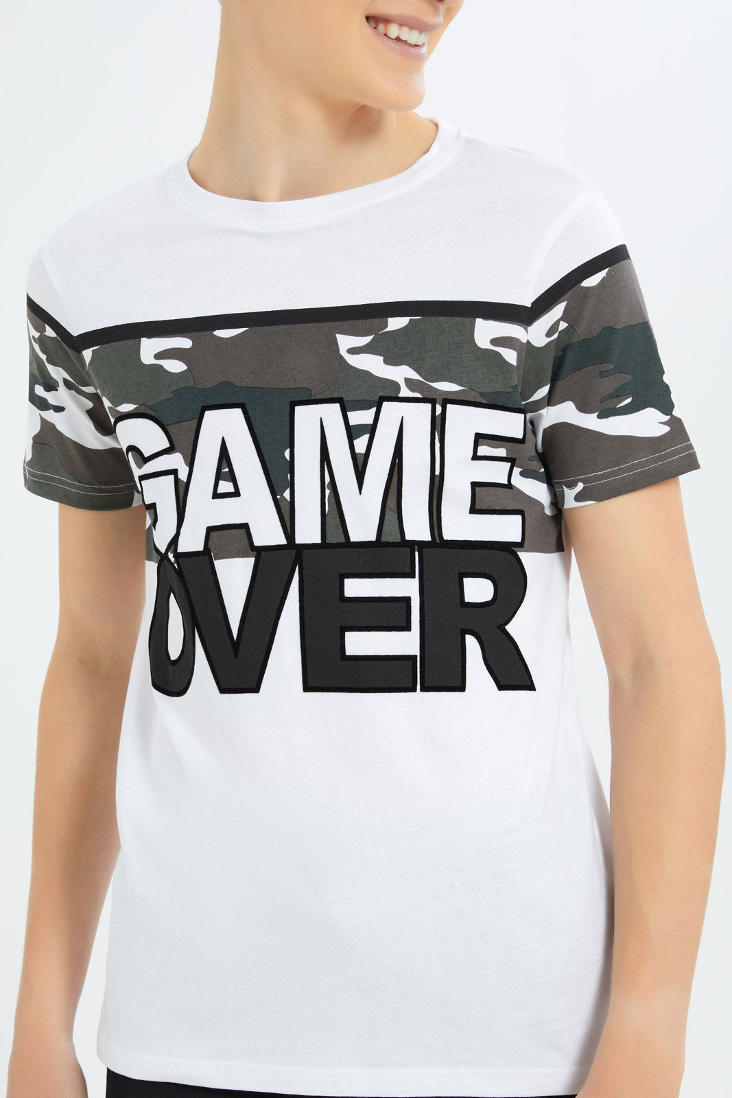Redtag-Boys-White-Your-Game-Tee-BSR-T-Shirts,-Category:T-Shirts,-Colour:White,-Deals:New-In,-Dept:Boys,-Filter:Senior-Boys-(8-to-14-Yrs),-New-In-BSR-APL,-Non-Sale,-S23B,-Section:Boys-(0-to-14Yrs)-Senior-Boys-9 to 14 Years