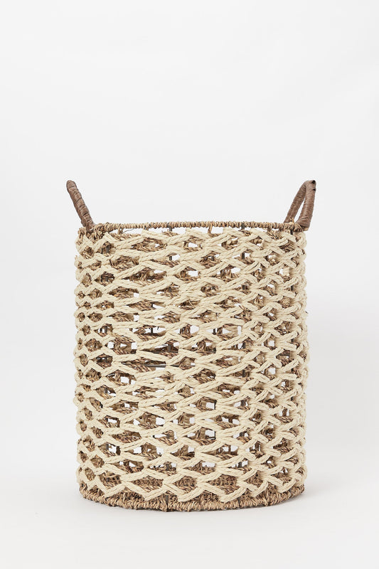 Redtag-Brown-Sea-Grass-With-Rope-Round-Laundry-Hamper-(Medium)-Category:Laundry-Hampers,-Colour:Brown,-Deals:New-In,-Filter:Home-Bathroom,-H1:HMW,-H2:BAC,-H3:BCE,-H4:BAC,-HMW-BAC-Bath-Accessories,-New-In-HMW-BAC,-Non-Sale,-S23B,-Season:S23B,-Section:Homewares,-Style:PREMIUM-Home-Bathroom-