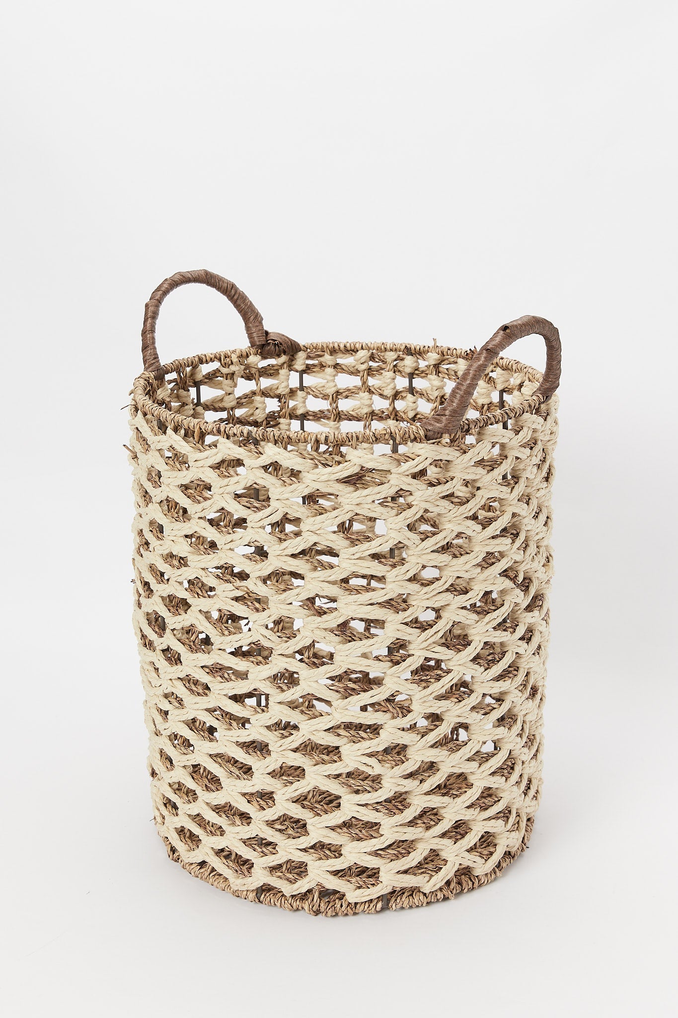 Redtag-Brown-Sea-Grass-With-Rope-Round-Laundry-Hamper-(Medium)-Category:Laundry-Hampers,-Colour:Brown,-Deals:New-In,-Filter:Home-Bathroom,-H1:HMW,-H2:BAC,-H3:BCE,-H4:BAC,-HMW-BAC-Bath-Accessories,-New-In-HMW-BAC,-Non-Sale,-S23B,-Season:S23B,-Section:Homewares,-Style:PREMIUM-Home-Bathroom-