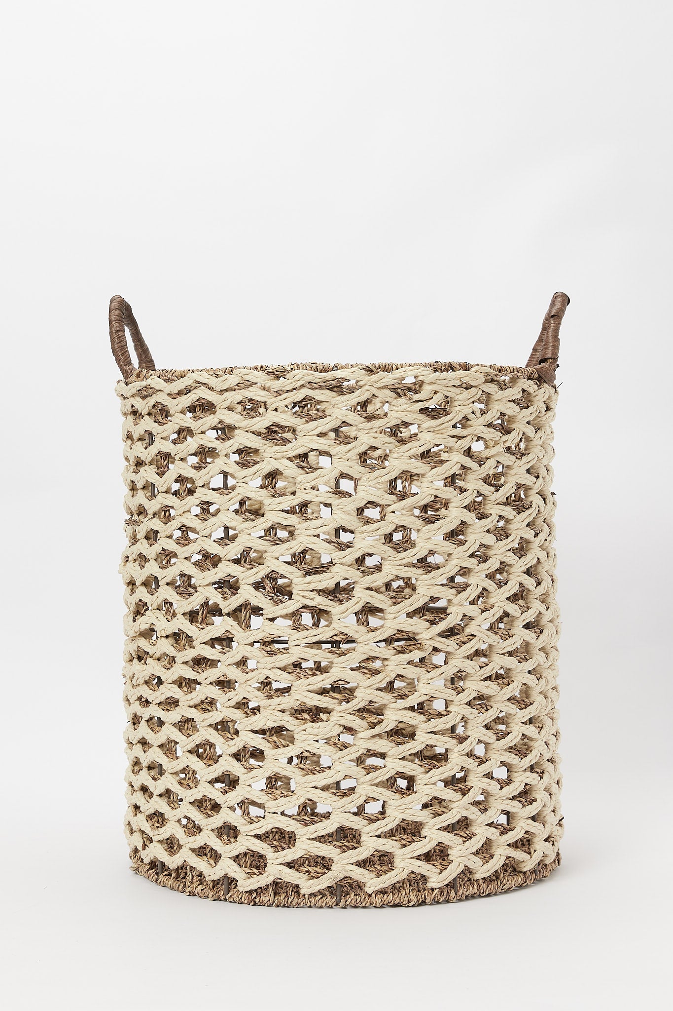Redtag-Brown-Sea-Grass-With-Rope-Round-Laundry-Hamper-(Large)-Category:Laundry-Hampers,-Colour:Brown,-Deals:New-In,-Filter:Home-Bathroom,-H1:HMW,-H2:BAC,-H3:BCE,-H4:BAC,-HMW-BAC-Bath-Accessories,-New-In-HMW-BAC,-Non-Sale,-S23B,-Season:S23B,-Section:Homewares,-Style:PREMIUM-Home-Bathroom-