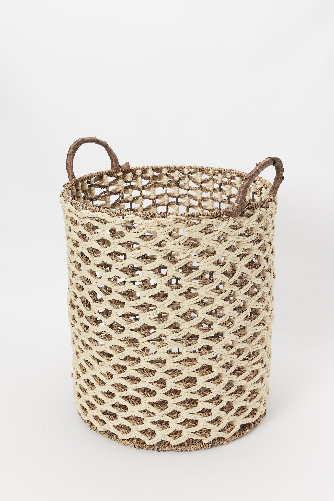 Redtag-Brown-Sea-Grass-With-Rope-Round-Laundry-Hamper-(Large)-Category:Laundry-Hampers,-Colour:Brown,-Deals:New-In,-Filter:Home-Bathroom,-H1:HMW,-H2:BAC,-H3:BCE,-H4:BAC,-HMW-BAC-Bath-Accessories,-New-In-HMW-BAC,-Non-Sale,-S23B,-Season:S23B,-Section:Homewares,-Style:PREMIUM-Home-Bathroom-