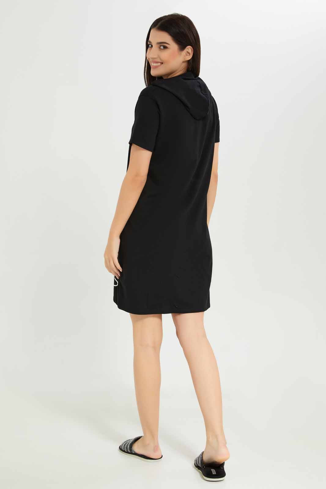 Women Black Mickey Hooded Nightshirt