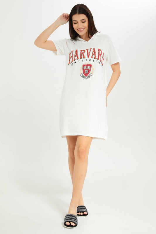 Women White Hooded Nightshirt
