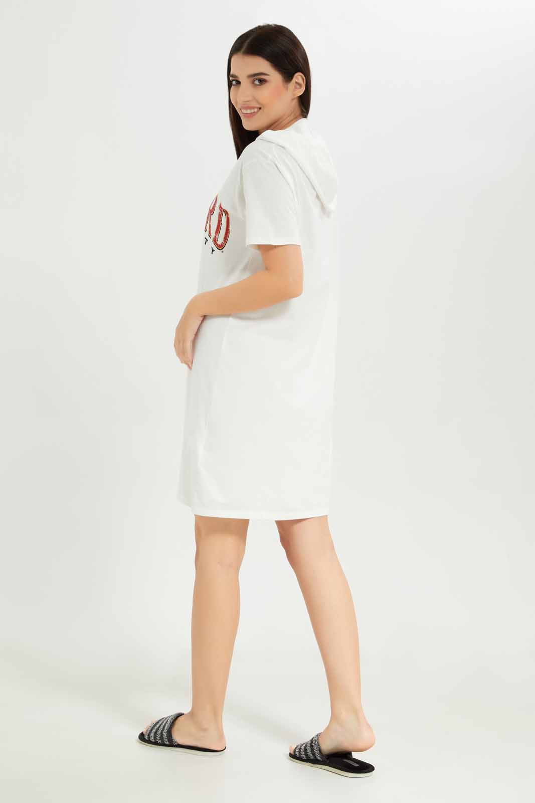 Women White Hooded Nightshirt