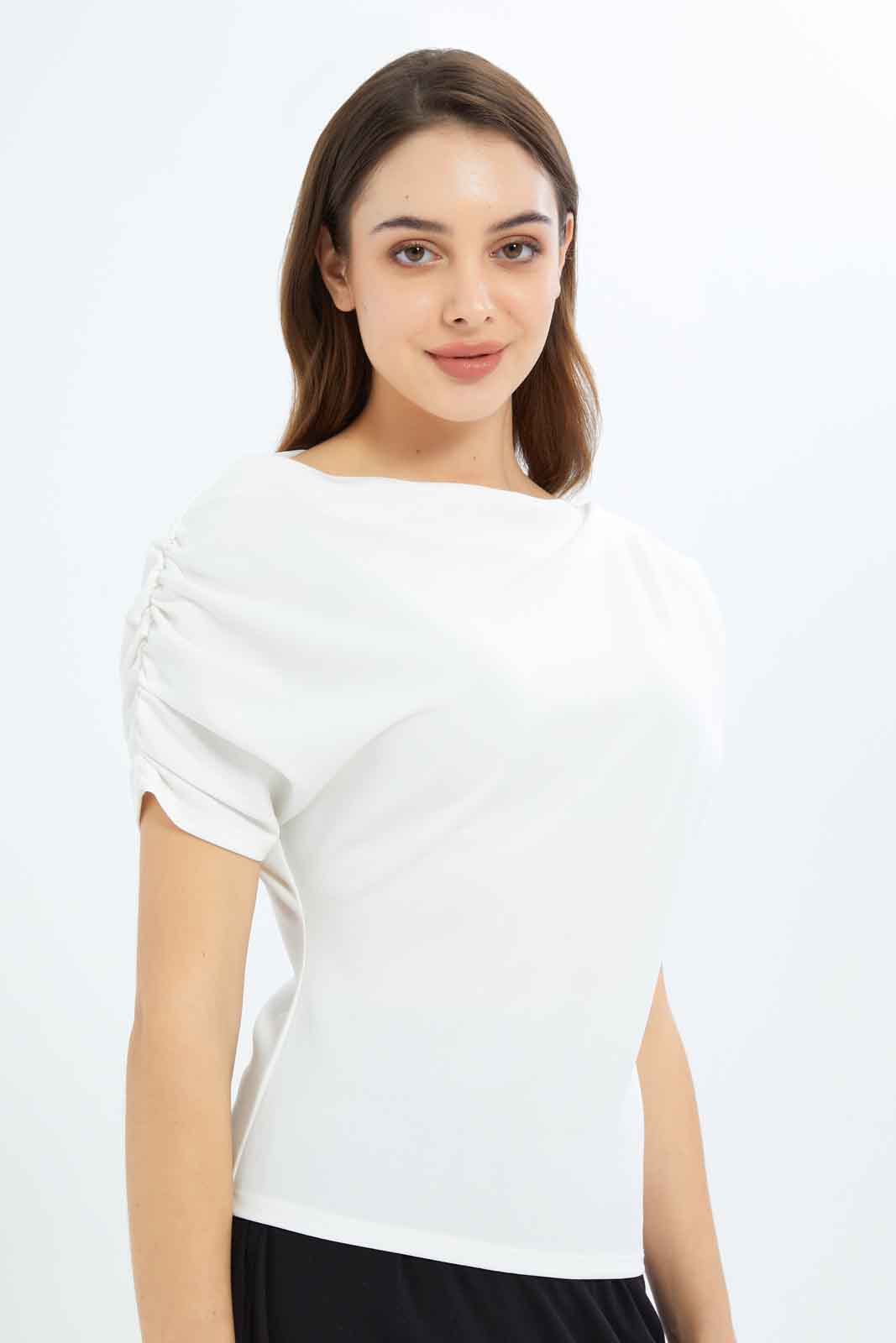 Redtag-Women-Off-Shoulder-Waisted-Top-Category:Tops,-Colour:White,-Deals:New-In,-Dept:Ladieswear,-Filter:Women's-Clothing,-New-In-Women-APL,-Non-Sale,-S23B,-Section:Women,-Women-Tops-Women's-