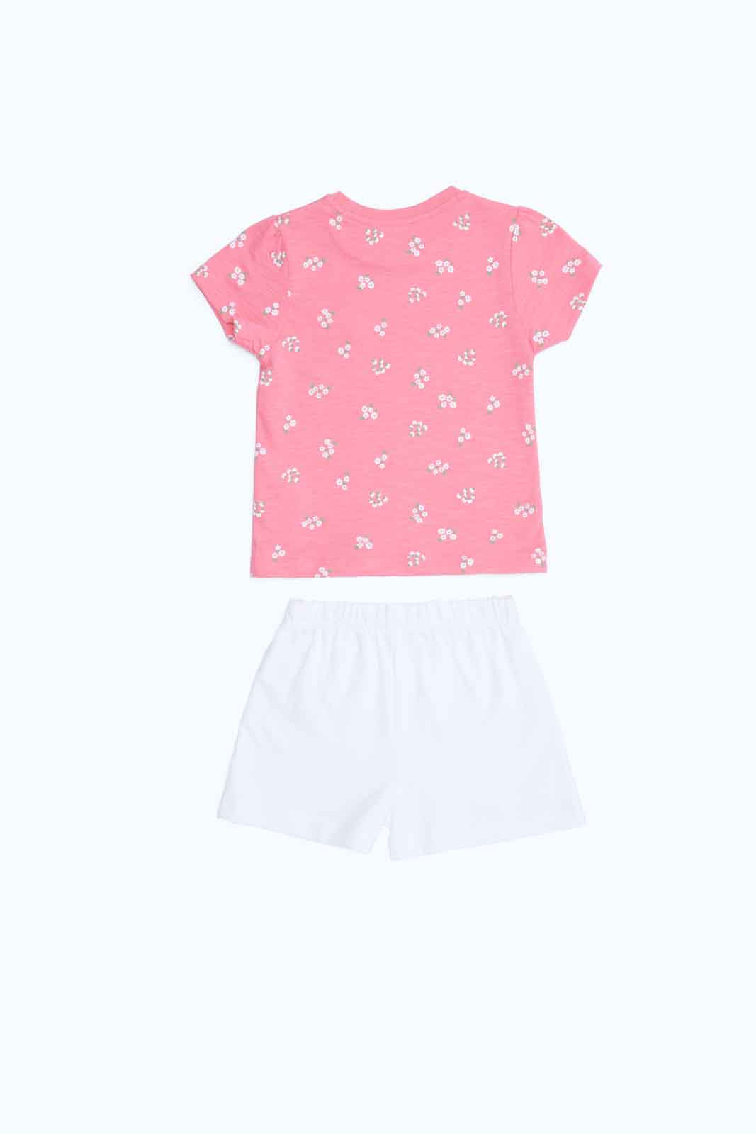Redtag-Girls-Pink-Aop-T-Shirt-With-White-Solid-Shorts-Category:Sets,-Colour:Assorted,-Deals:New-In,-Dept:Girls,-Filter:Infant-Girls-(3-to-24-Mths),-ING-Sets,-New-In-ING-APL,-Non-Sale,-S23B,-Section:Girls-(0-to-14Yrs),-VLM-Infant-Girls-3 to 24 Months