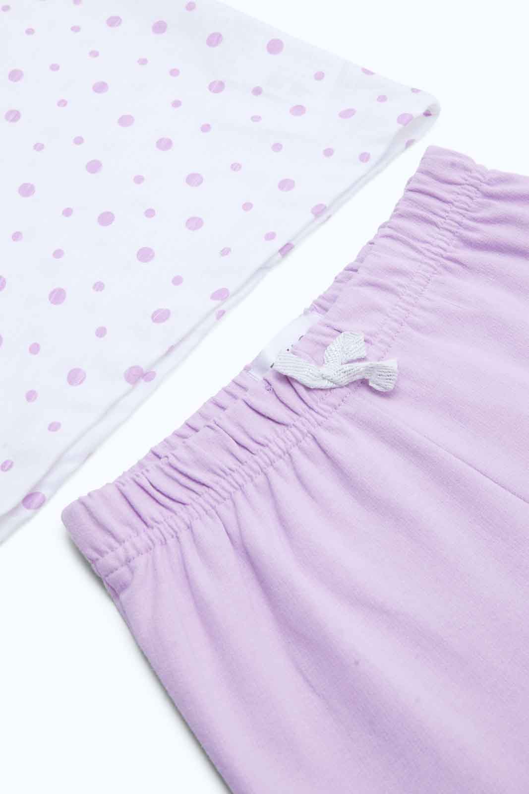 Redtag-Girls-White-Aop-T-Shirt-With-Solid-Lilac-Short-Category:Sets,-Colour:Assorted,-Deals:New-In,-Dept:Girls,-Filter:Infant-Girls-(3-to-24-Mths),-ING-Sets,-New-In-ING-APL,-Non-Sale,-S23B,-Section:Girls-(0-to-14Yrs),-VLM-Infant-Girls-3 to 24 Months