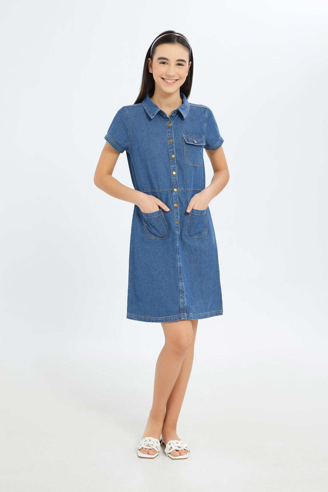 Redtag-Girls-Dk-Wash-Denim-Dress-Category:Dresses,-Colour:Dark-Wash,-Deals:New-In,-Dept:Girls,-Filter:Senior-Girls-(8-to-14-Yrs),-GSR-Dresses,-H1:KWR,-H2:GSR,-H3:DRS,-H4:CAD,-New-In-GSR-APL,-Non-Sale,-S23C,-Season:S23C,-Section:Girls-(0-to-14Yrs)-Senior-Girls-9 to 14 Years