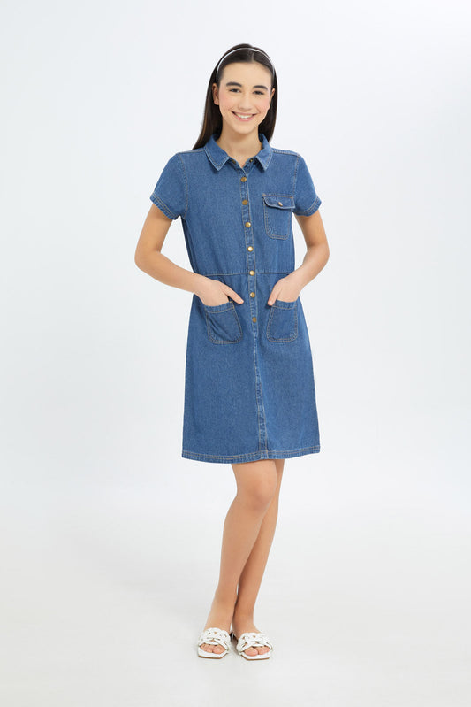 Redtag-Girls-Dk-Wash-Denim-Dress-Category:Dresses,-Colour:Dark-Wash,-Deals:New-In,-Dept:Girls,-Filter:Senior-Girls-(8-to-14-Yrs),-GSR-Dresses,-H1:KWR,-H2:GSR,-H3:DRS,-H4:CAD,-New-In-GSR-APL,-Non-Sale,-S23C,-Season:S23C,-Section:Girls-(0-to-14Yrs)-Senior-Girls-9 to 14 Years