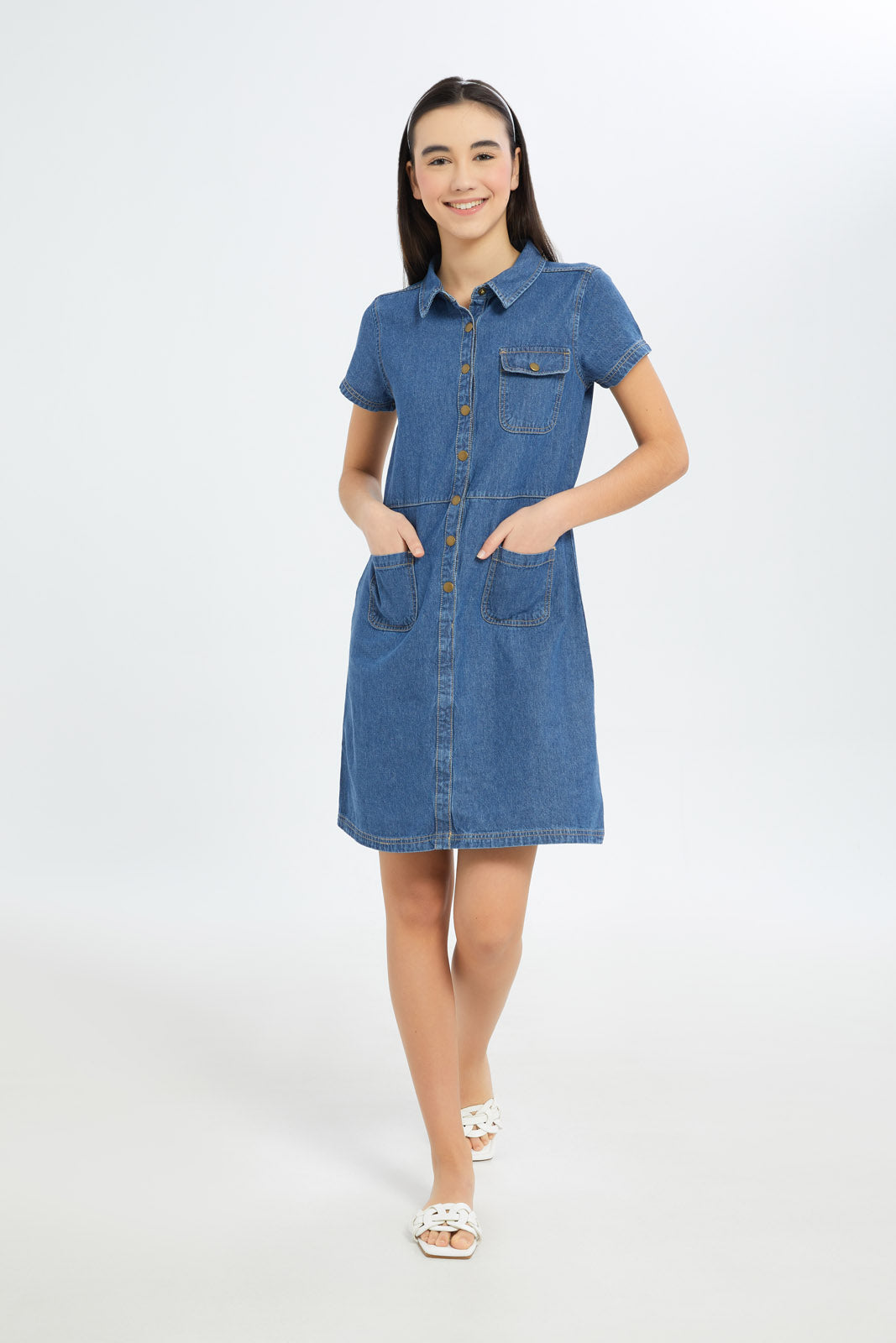 Redtag-Girls-Dk-Wash-Denim-Dress-Category:Dresses,-Colour:Dark-Wash,-Deals:New-In,-Dept:Girls,-Filter:Senior-Girls-(8-to-14-Yrs),-GSR-Dresses,-H1:KWR,-H2:GSR,-H3:DRS,-H4:CAD,-New-In-GSR-APL,-Non-Sale,-S23C,-Season:S23C,-Section:Girls-(0-to-14Yrs)-Senior-Girls-9 to 14 Years