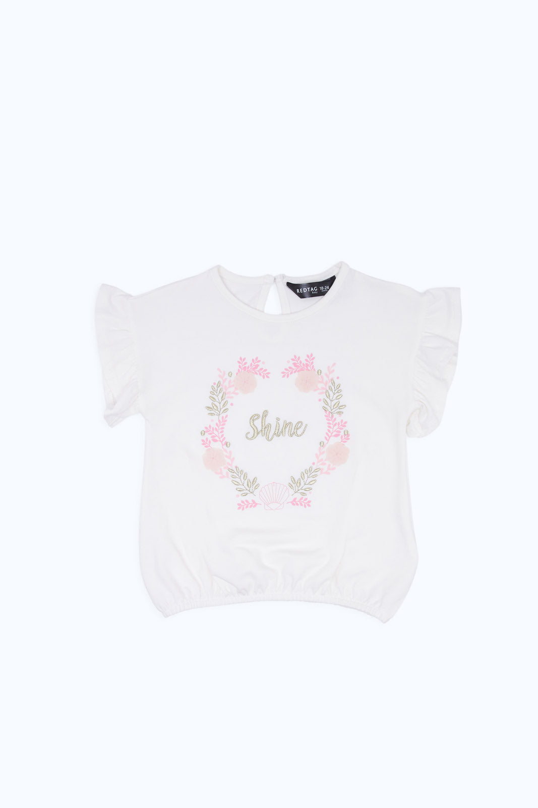 Redtag-Girls-White-Floral-Embroidery-T-Shirt-Category:T-Shirts,-Colour:White,-Deals:New-In,-Dept:Girls,-Filter:Infant-Girls-(3-to-24-Mths),-H1:KWR,-H2:ING,-H3:TSH,-H4:CAT,-ING-T-Shirts,-New-In-ING-APL,-Non-Sale,-RMD,-S23C,-Season:S23C,-Section:Girls-(0-to-14Yrs)-Infant-Girls-3 to 24 Months