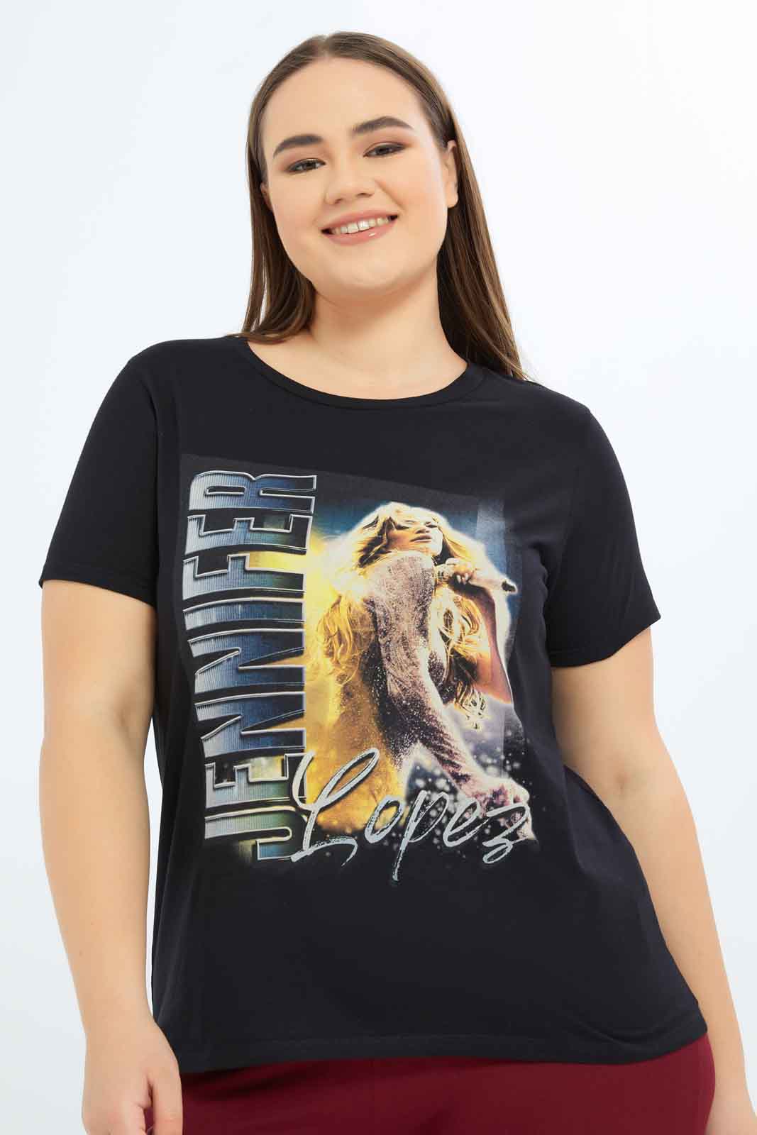 Redtag-Women-Black-Jennifer-Lopez-T-Shirt-Category:T-Shirts,-CHA,-Colour:Black,-Deals:New-In,-Dept:Ladieswear,-Filter:Plus-Size,-LDP-T-Shirts,-New-In-LDP-APL,-Non-Sale,-S23B,-Section:Women,-TBL-Women's-