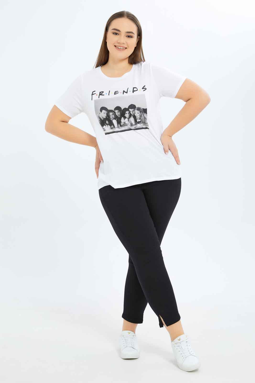 Redtag-Women-White-Friends-T-Shirt-Category:T-Shirts,-CHA,-Colour:White,-Deals:New-In,-Dept:Ladieswear,-Filter:Plus-Size,-LDP-T-Shirts,-New-In-LDP-APL,-Non-Sale,-S23B,-Section:Women,-TBL-Women's-