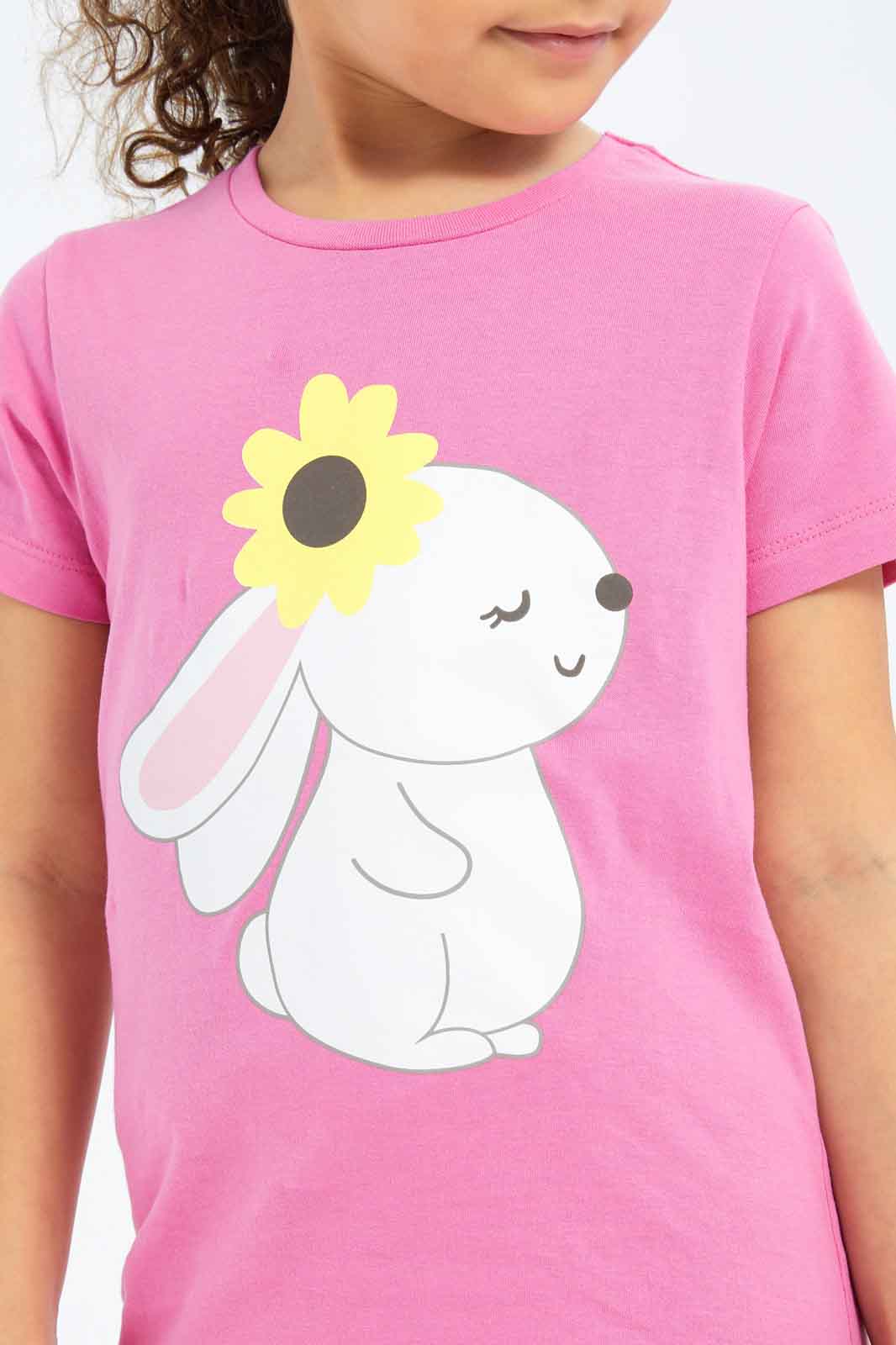 Redtag-Girls-Fuschia-Bunny-Print-Tee-Category:T-Shirts,-Colour:Fuchsia,-Deals:New-In,-Dept:Girls,-Filter:Girls-(2-to-8-Yrs),-GIR-T-Shirts,-New-In-GIR-APL,-Non-Sale,-S23B,-Section:Girls-(0-to-14Yrs),-TBL-Girls-2 to 8 Years
