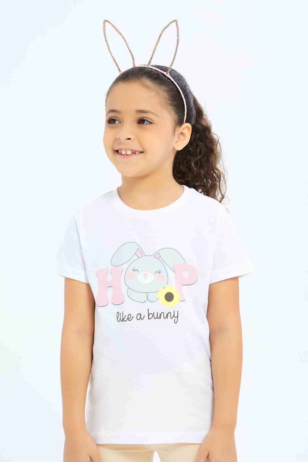 Redtag-Girls-Cream-Graphic-Hop-Tee-Category:T-Shirts,-Colour:Cream,-Deals:New-In,-Dept:Girls,-Filter:Girls-(2-to-8-Yrs),-GIR-T-Shirts,-New-In-GIR-APL,-Non-Sale,-S23B,-Section:Girls-(0-to-14Yrs),-TBL-Girls-2 to 8 Years