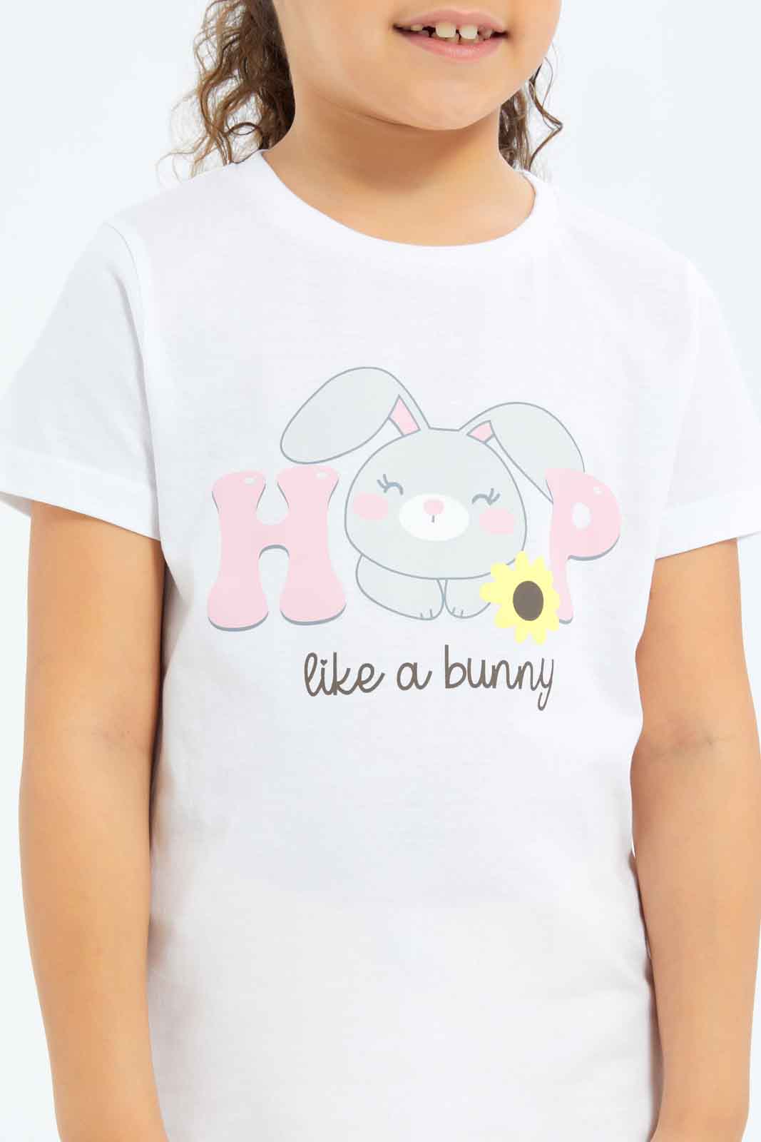 Redtag-Girls-Cream-Graphic-Hop-Tee-Category:T-Shirts,-Colour:Cream,-Deals:New-In,-Dept:Girls,-Filter:Girls-(2-to-8-Yrs),-GIR-T-Shirts,-New-In-GIR-APL,-Non-Sale,-S23B,-Section:Girls-(0-to-14Yrs),-TBL-Girls-2 to 8 Years