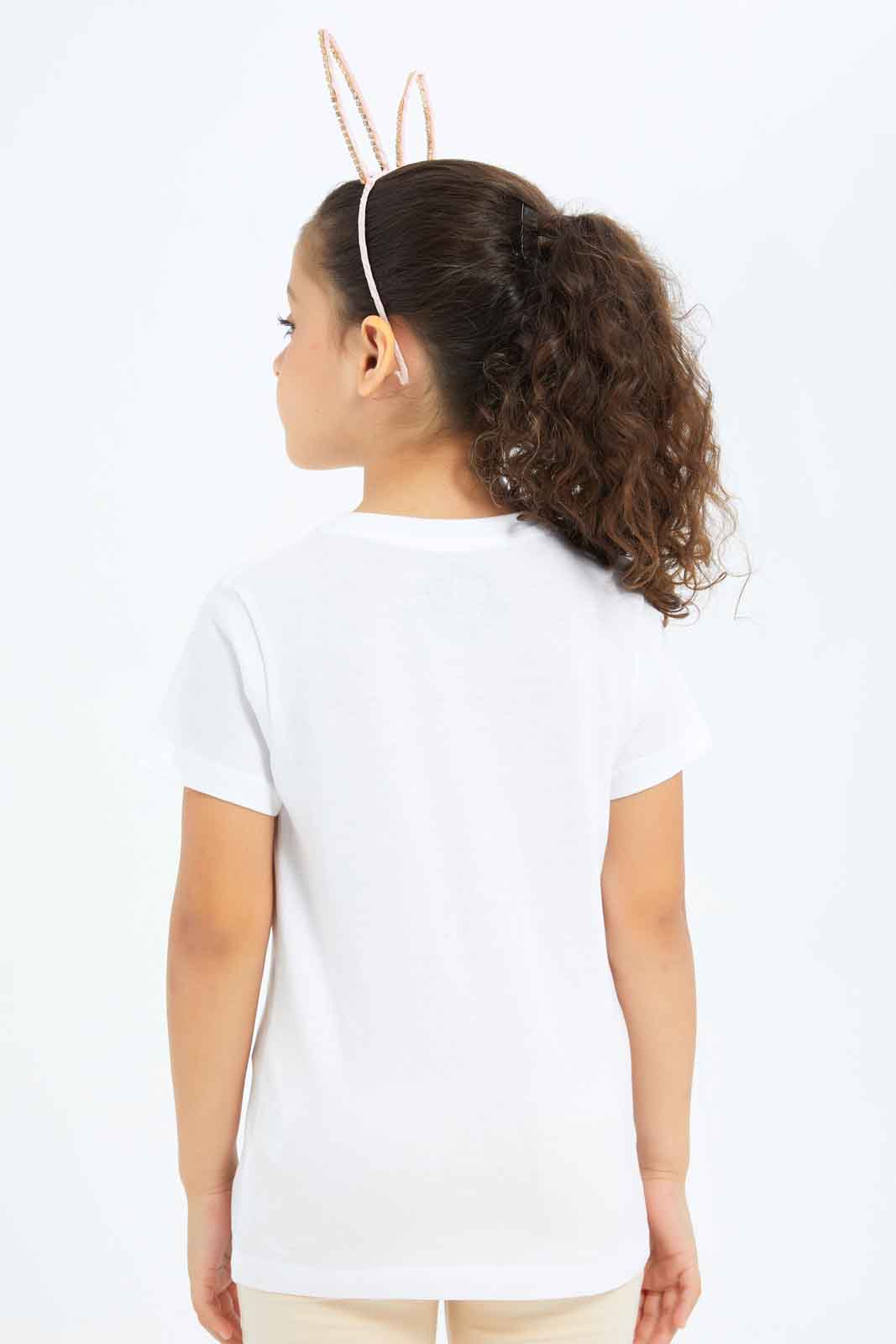 Redtag-Girls-Cream-Graphic-Hop-Tee-Category:T-Shirts,-Colour:Cream,-Deals:New-In,-Dept:Girls,-Filter:Girls-(2-to-8-Yrs),-GIR-T-Shirts,-New-In-GIR-APL,-Non-Sale,-S23B,-Section:Girls-(0-to-14Yrs),-TBL-Girls-2 to 8 Years