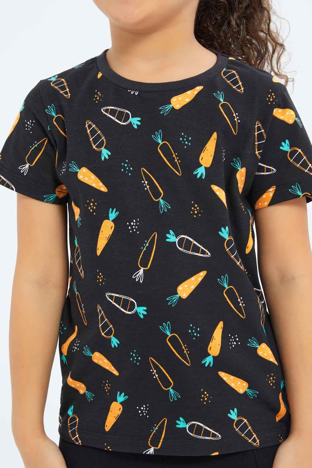 Redtag-Girls-Black-All-Over-Print-Tee-Category:T-Shirts,-Colour:Black,-Deals:New-In,-Dept:Girls,-Filter:Girls-(2-to-8-Yrs),-GIR-T-Shirts,-New-In-GIR-APL,-Non-Sale,-S23B,-Section:Girls-(0-to-14Yrs),-TBL-Girls-2 to 8 Years