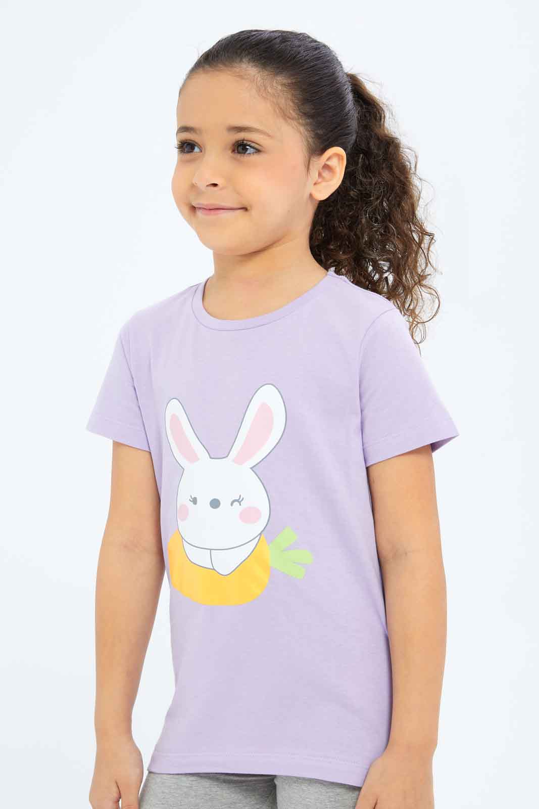 Redtag-Girls-Lilac-Bunny-Print-Tee-Category:T-Shirts,-Colour:Lilac,-Deals:New-In,-Dept:Girls,-Filter:Girls-(2-to-8-Yrs),-GIR-T-Shirts,-New-In-GIR-APL,-Non-Sale,-S23B,-Section:Girls-(0-to-14Yrs),-TBL-Girls-2 to 8 Years