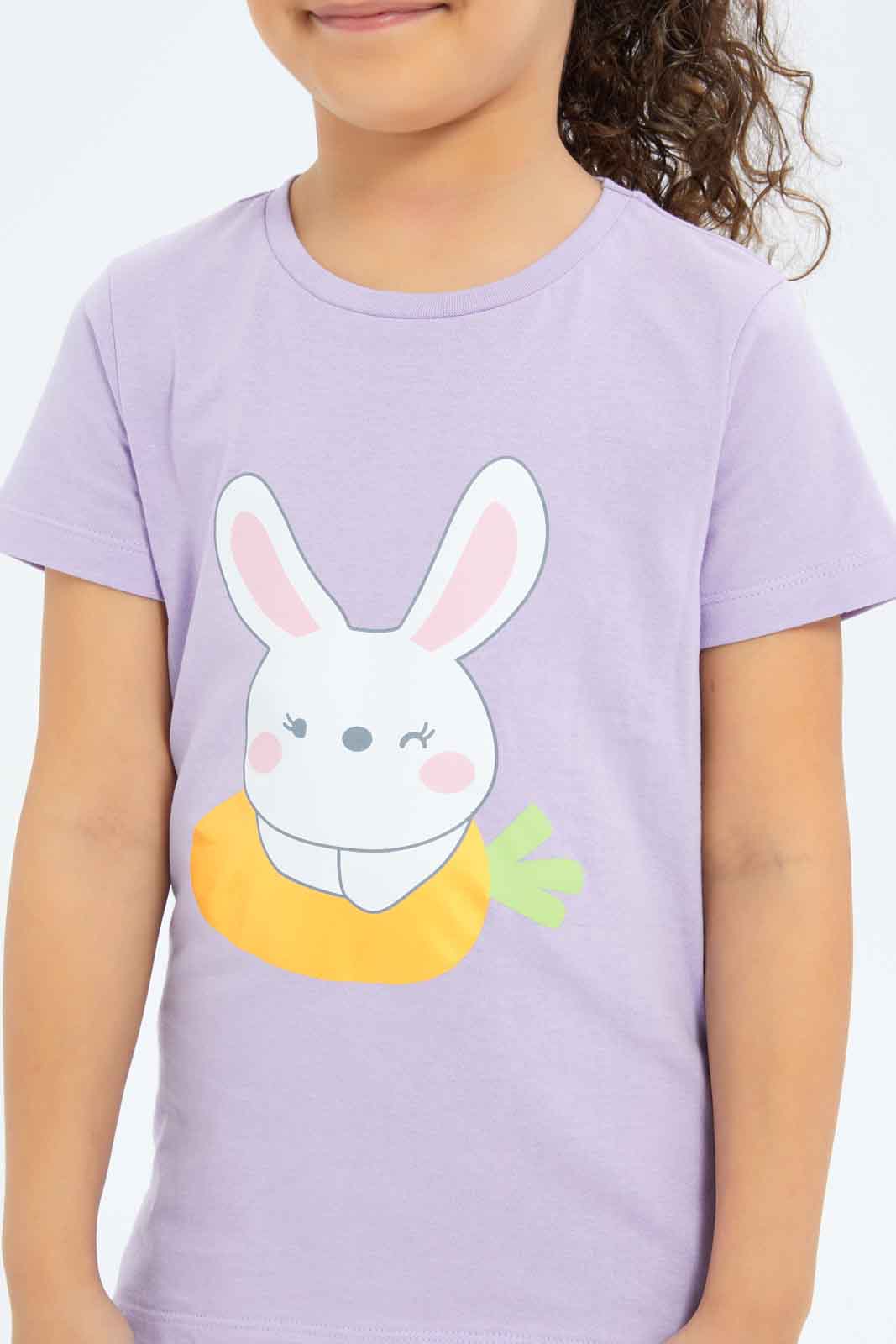 Redtag-Girls-Lilac-Bunny-Print-Tee-Category:T-Shirts,-Colour:Lilac,-Deals:New-In,-Dept:Girls,-Filter:Girls-(2-to-8-Yrs),-GIR-T-Shirts,-New-In-GIR-APL,-Non-Sale,-S23B,-Section:Girls-(0-to-14Yrs),-TBL-Girls-2 to 8 Years