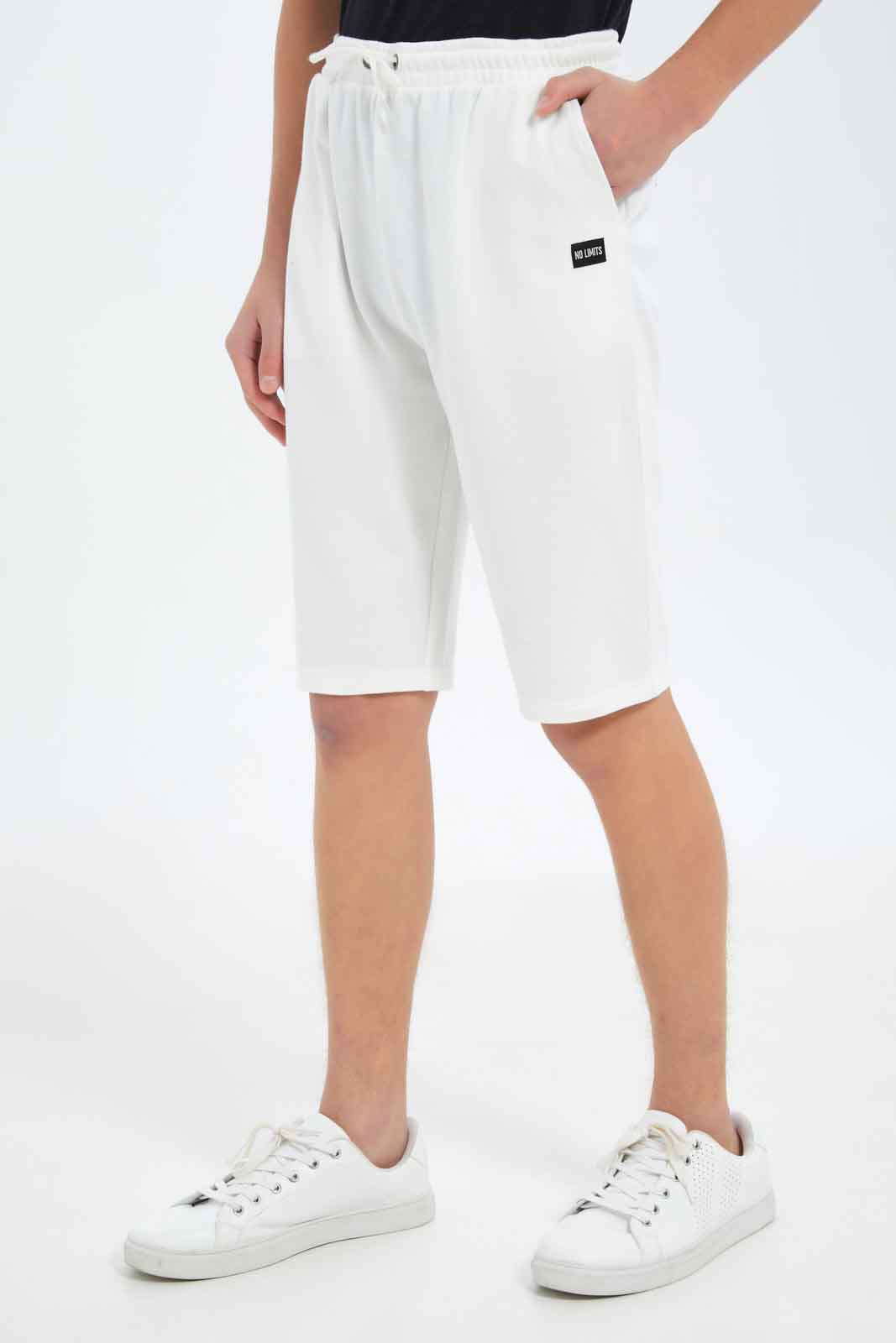 Redtag-Boys-White-Pique-Active-Shorts-BSR-Shorts,-Category:Shorts,-Colour:White,-Deals:New-In,-Dept:Boys,-Filter:Senior-Boys-(8-to-14-Yrs),-New-In-BSR-APL,-Non-Sale,-S23C,-Section:Boys-(0-to-14Yrs)-Senior-Boys-9 to 14 Years