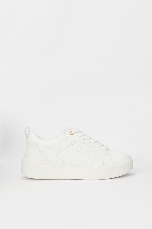 Redtag-White-Quilt-Court-Sneaker-Category:Shoes,-Colour:White,-Deals:New-In,-Filter:Women's-Footwear,-H1:FOO,-H2:LAD,-H3:TRN,-H4:CLT,-N/A,-New-In-Women-FOO,-Non-Sale,-S23B,-Season:S23B,-Section:Women,-Women-Trainers-Women's-