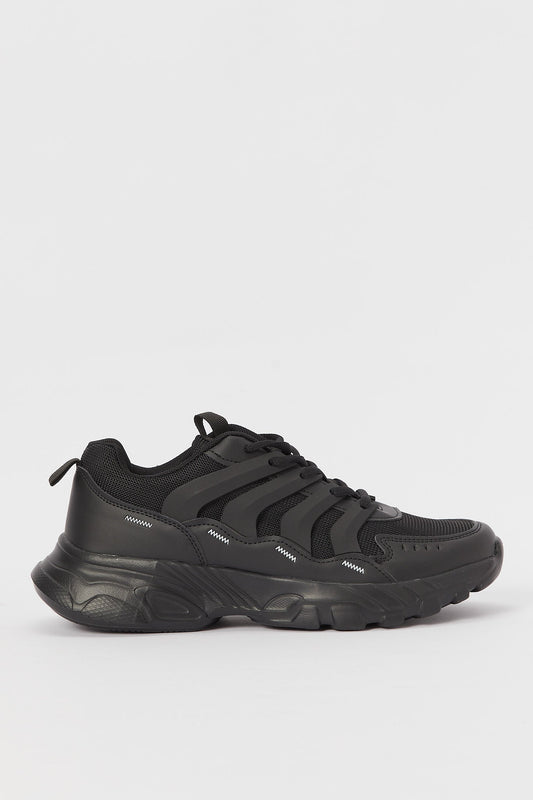 Redtag-Triple-Black-Grooved-3D-Outsole-Sneaker-Category:Shoes,-Colour:Black,-Deals:New-In,-Filter:Men's-Footwear,-H1:FOO,-H2:GEN,-H3:TRN,-H4:CLT,-Men-Trainers,-N/A,-New-In-Men-FOO,-Non-Sale,-S23B,-Season:S23B,-Section:Men-Men's-