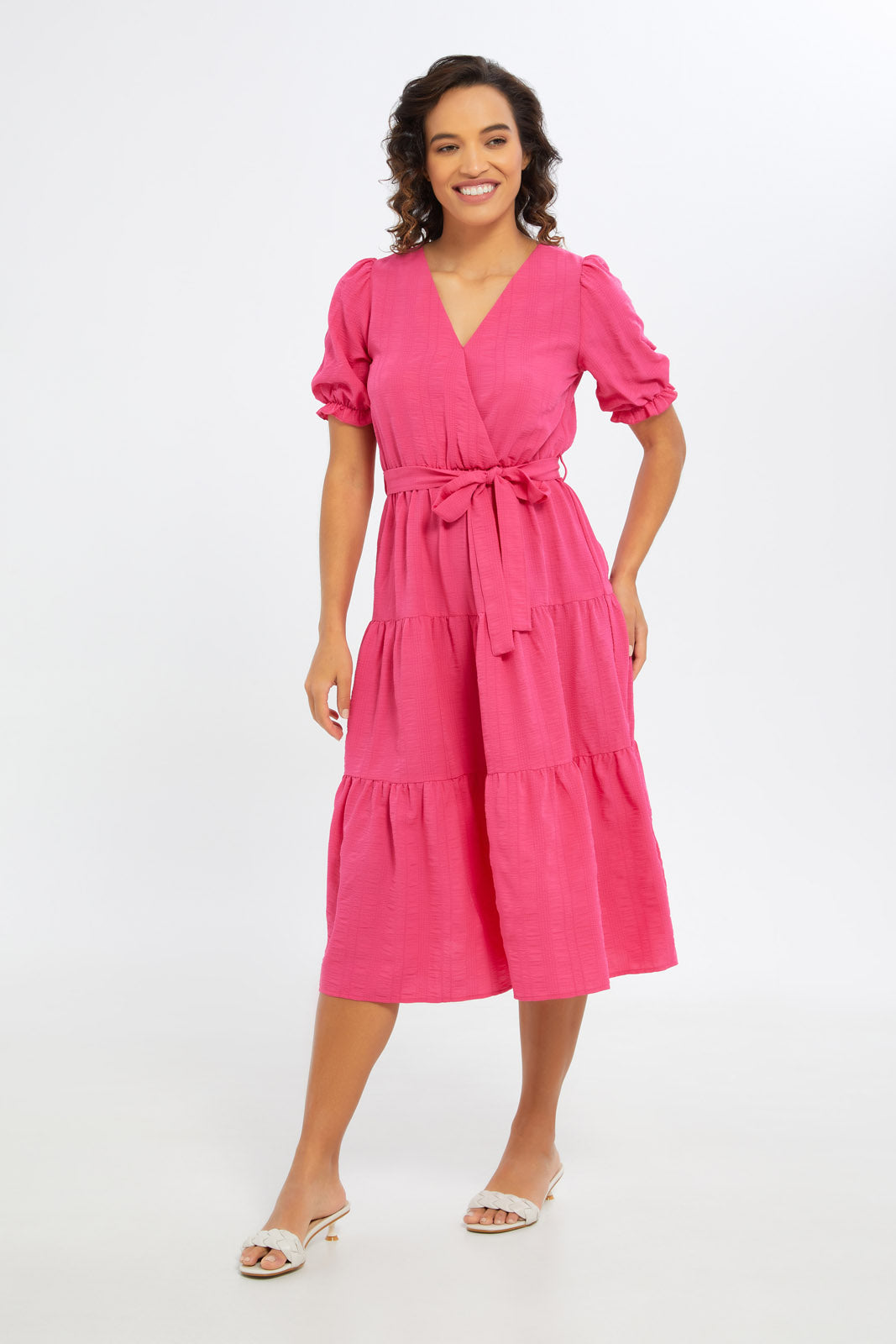 Redtag-Women-Textured-Wrap-Dress-Category:Dresses,-Colour:Apricot,-Deals:New-In,-Dept:Ladieswear,-Filter:Women's-Clothing,-H1:LWR,-H2:LAD,-H3:DRS,-H4:CAD,-New-In-Women-APL,-Non-Sale,-S23C,-Season:S23C,-Section:Women,-Women-Dresses-Women's-