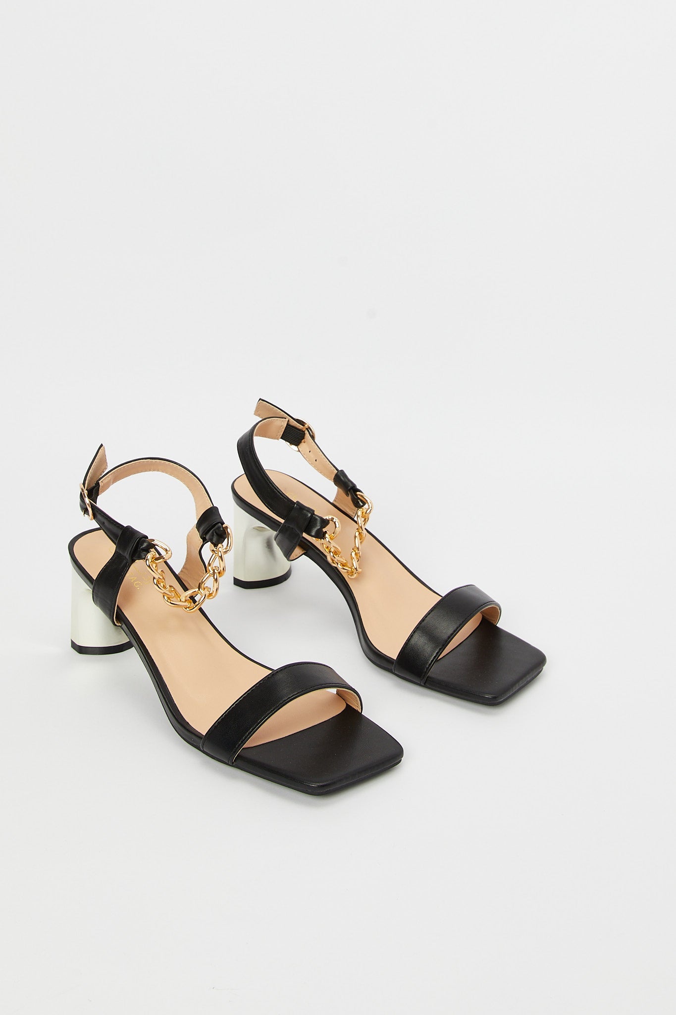 Redtag-Black-Sandal-With-Chain-Trim-Category:Shoes,-Colour:Black,-Deals:New-In,-Filter:Women's-Footwear,-H1:FOO,-H2:LAD,-H3:SAF,-H4:SAN,-Heels,-LEC-Sandals,-N/A,-New-In-Women-FOO,-Non-Sale,-S23B,-Season:S23B,-Section:Women-Women's-