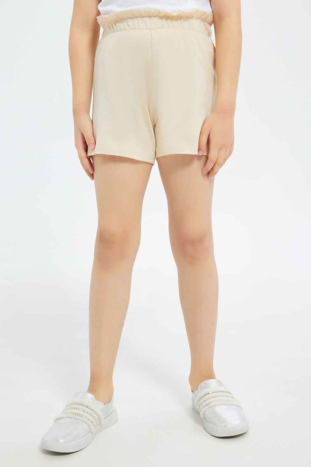 Redtag-Girls-Beige-/Lilac-2-Pack-Short-Category:Shorts,-Colour:Assorted,-Deals:New-In,-Dept:Girls,-Filter:Girls-(2-to-8-Yrs),-GIR-Shorts,-New-In-GIR-APL,-Non-Sale,-S23B,-Section:Girls-(0-to-14Yrs)-Girls-2 to 8 Years