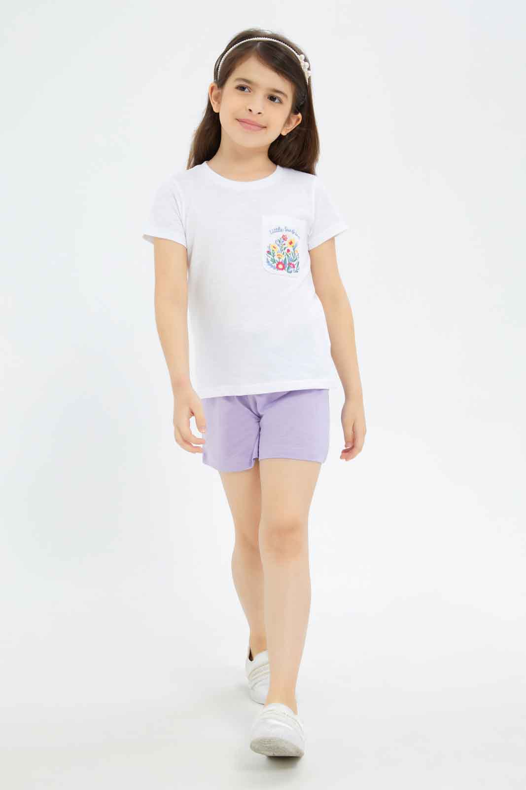 Redtag-Girls-Beige-/Lilac-2-Pack-Short-Category:Shorts,-Colour:Assorted,-Deals:New-In,-Dept:Girls,-Filter:Girls-(2-to-8-Yrs),-GIR-Shorts,-New-In-GIR-APL,-Non-Sale,-S23B,-Section:Girls-(0-to-14Yrs)-Girls-2 to 8 Years