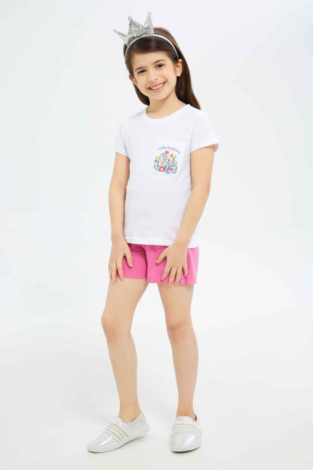 Redtag-Girls-Mint/Fuschia-2-Pack-Short-Category:Shorts,-Colour:Assorted,-Deals:New-In,-Dept:Girls,-Filter:Girls-(2-to-8-Yrs),-GIR-Shorts,-New-In-GIR-APL,-Non-Sale,-S23B,-Section:Girls-(0-to-14Yrs)-Girls-2 to 8 Years