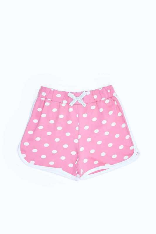 Redtag-Girls-Pink-Polka-Aop-Shorts-Category:Shorts,-Colour:Apricot,-Deals:2-FOR-37,-Deals:New-In,-Dept:Girls,-Filter:Infant-Girls-(3-to-24-Mths),-ING-Shorts,-MQN,-New-In-ING-APL,-Non-Sale,-S23B,-Section:Girls-(0-to-14Yrs),-TBL-Infant-Girls-3 to 24 Months