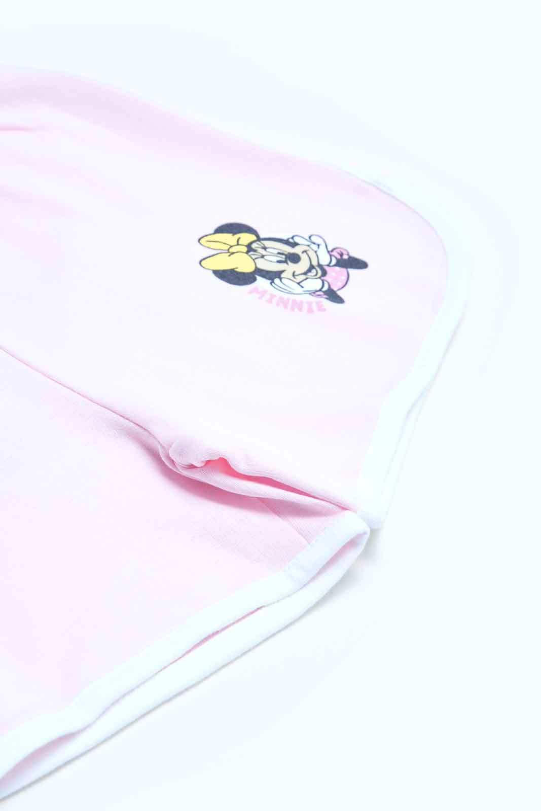 Redtag-Girls-Pink-Mini-Mouse-Print-Top-Category:Shorts,-Colour:Apricot,-Deals:2-FOR-37,-Deals:New-In,-Dept:Girls,-Filter:Infant-Girls-(3-to-24-Mths),-ING-Shorts,-MQN,-New-In-ING-APL,-Non-Sale,-S23B,-Section:Girls-(0-to-14Yrs),-TBL-Infant-Girls-3 to 24 Months