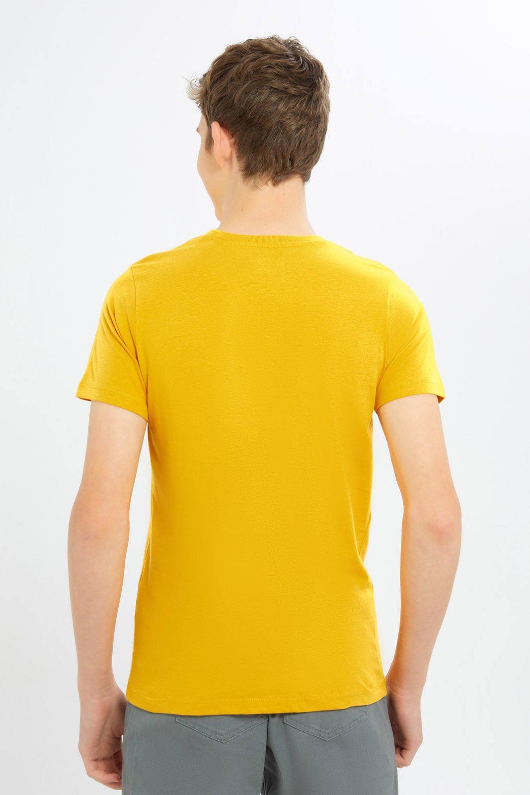 Redtag-Boys-Mustard-Half-And-Half-Tiger-Face-Tee-BSR-T-Shirts,-Category:T-Shirts,-Colour:Mustard,-Deals:New-In,-Dept:Boys,-Filter:Senior-Boys-(8-to-14-Yrs),-H1:KWR,-H2:BSR,-H3:TSH,-H4:TSH,-New-In-BSR-APL,-Non-Sale,-S23B,-Season:S23B,-Section:Boys-(0-to-14Yrs)-Senior-Boys-9 to 14 Years