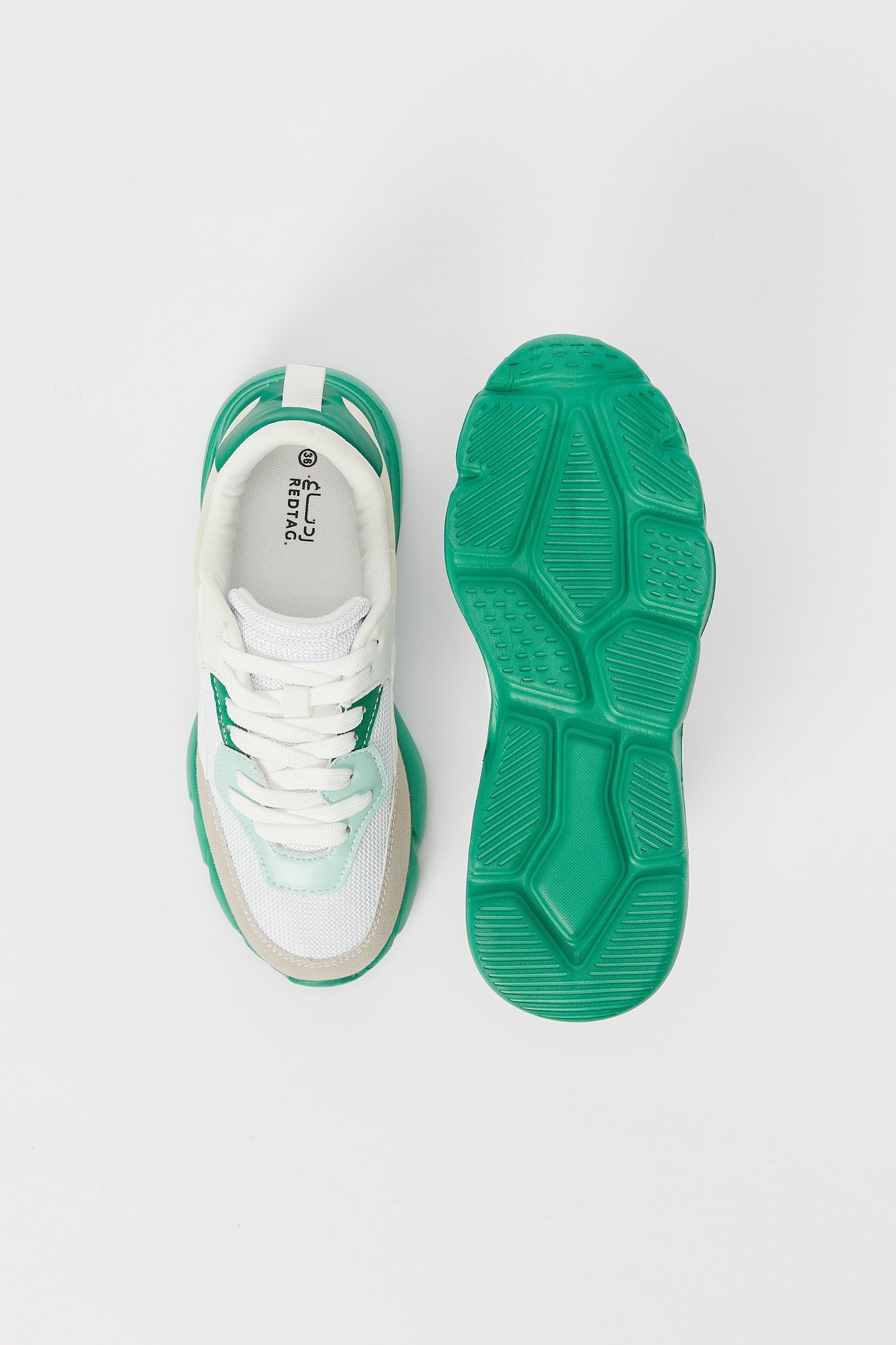 Redtag-White-Lace-Up-With-Green-Outsole-Category:Shoes,-Colour:White,-Deals:New-In,-Filter:Women's-Footwear,-H1:FOO,-H2:LAD,-H3:TRN,-H4:CLT,-N/A,-New-In-Women-FOO,-Non-Sale,-S23B,-Season:S23B,-Section:Women,-Women-Trainers-Women's-