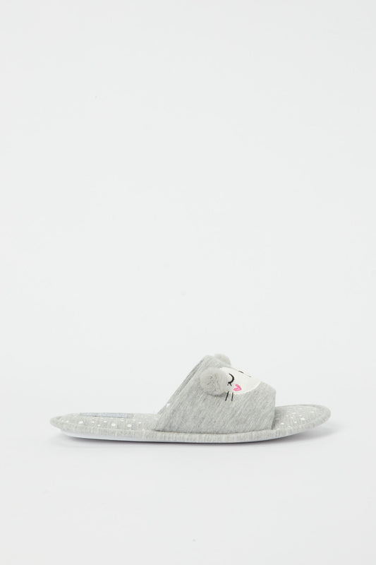 Redtag-Grey-Animal-Face-Slipper-Category:Shoes,-CHR,-Colour:Grey,-Deals:New-In,-Filter:Women's-Footwear,-H1:FOO,-H2:LAD,-H3:SLI,-H4:SLI,-New-In-Women-FOO,-Non-Sale,-S23B,-Season:S23B,-Section:Women,-Women-Slippers-Women's-