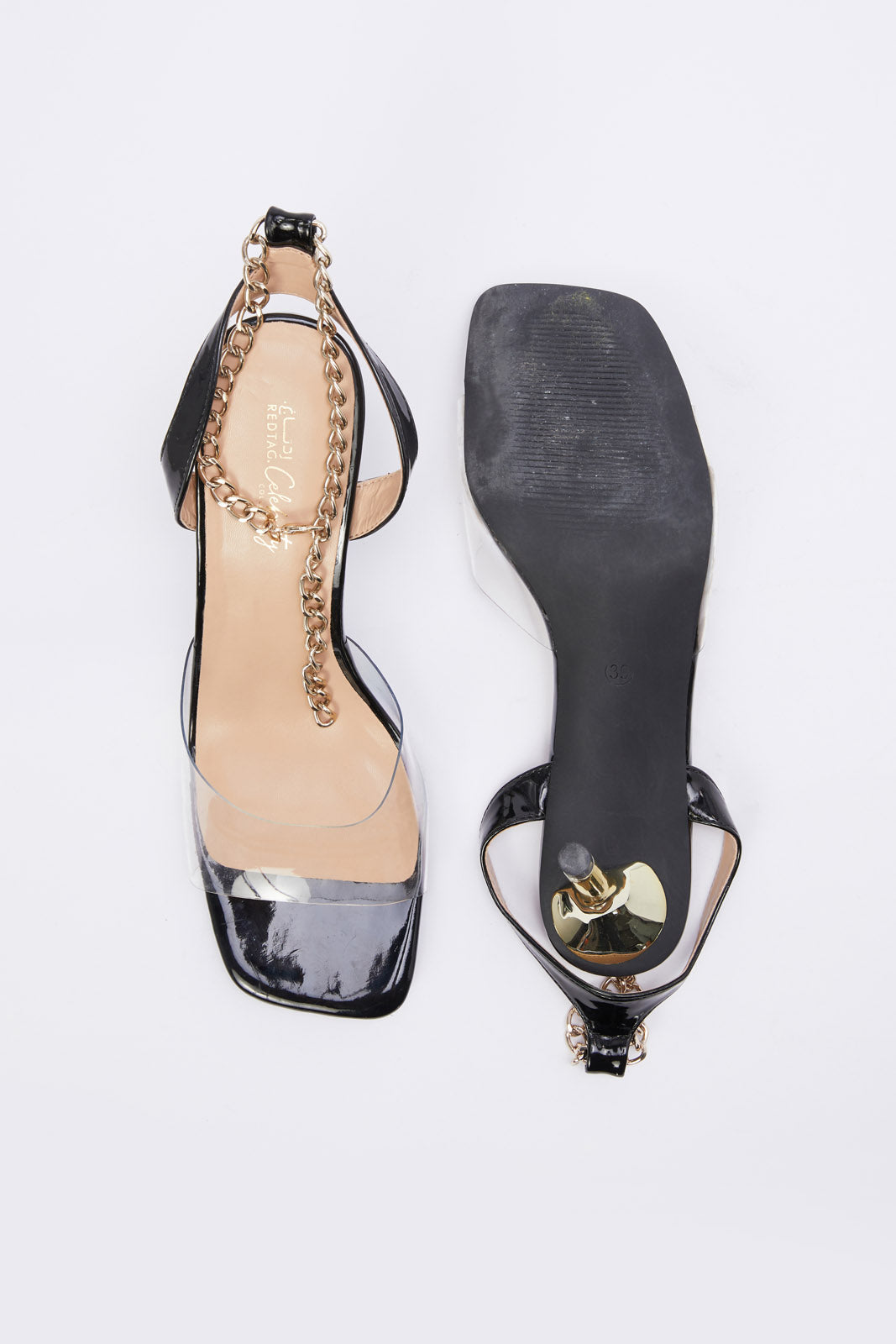 Redtag-Black-Chain-Trim-Sandal-Category:Shoes,-Colour:Black,-Deals:New-In,-Filter:Women's-Footwear,-H1:FOO,-H2:LAD,-H3:SAF,-H4:SAN,-Heels,-LEC-Sandals,-New-In-Women-FOO,-Non-Sale,-Promo:,-RMD,-S23B,-Season:S23B,-Section:Women-Women's-