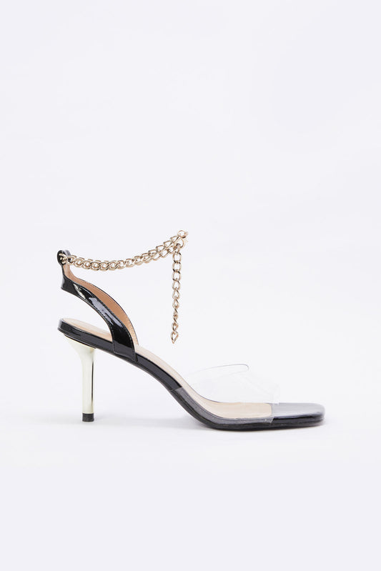 Redtag-Black-Chain-Trim-Sandal-Category:Shoes,-Colour:Black,-Deals:New-In,-Filter:Women's-Footwear,-H1:FOO,-H2:LAD,-H3:SAF,-H4:SAN,-Heels,-LEC-Sandals,-New-In-Women-FOO,-Non-Sale,-Promo:,-RMD,-S23B,-Season:S23B,-Section:Women-Women's-