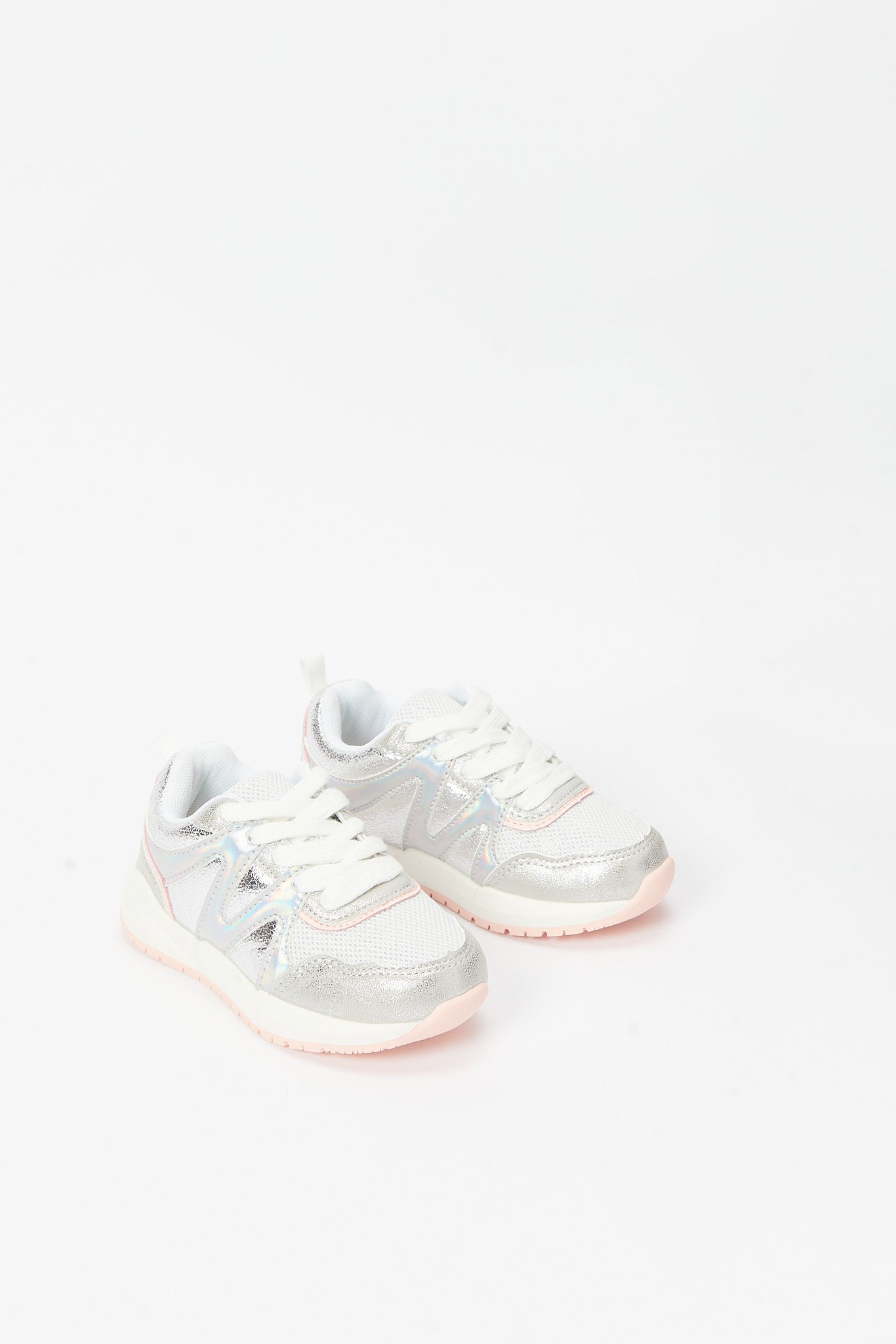 Redtag-Silver-Lae-Up-Sneaker-Category:Shoes,-Colour:Silver,-Deals:New-In,-Filter:Girls-Footwear-(3-to-5-Yrs),-GIR-Trainers,-New-In-GIR-FOO,-Non-Sale,-RMD,-S23B,-Section:Girls-(0-to-14Yrs)-Girls-3 to 5 Years