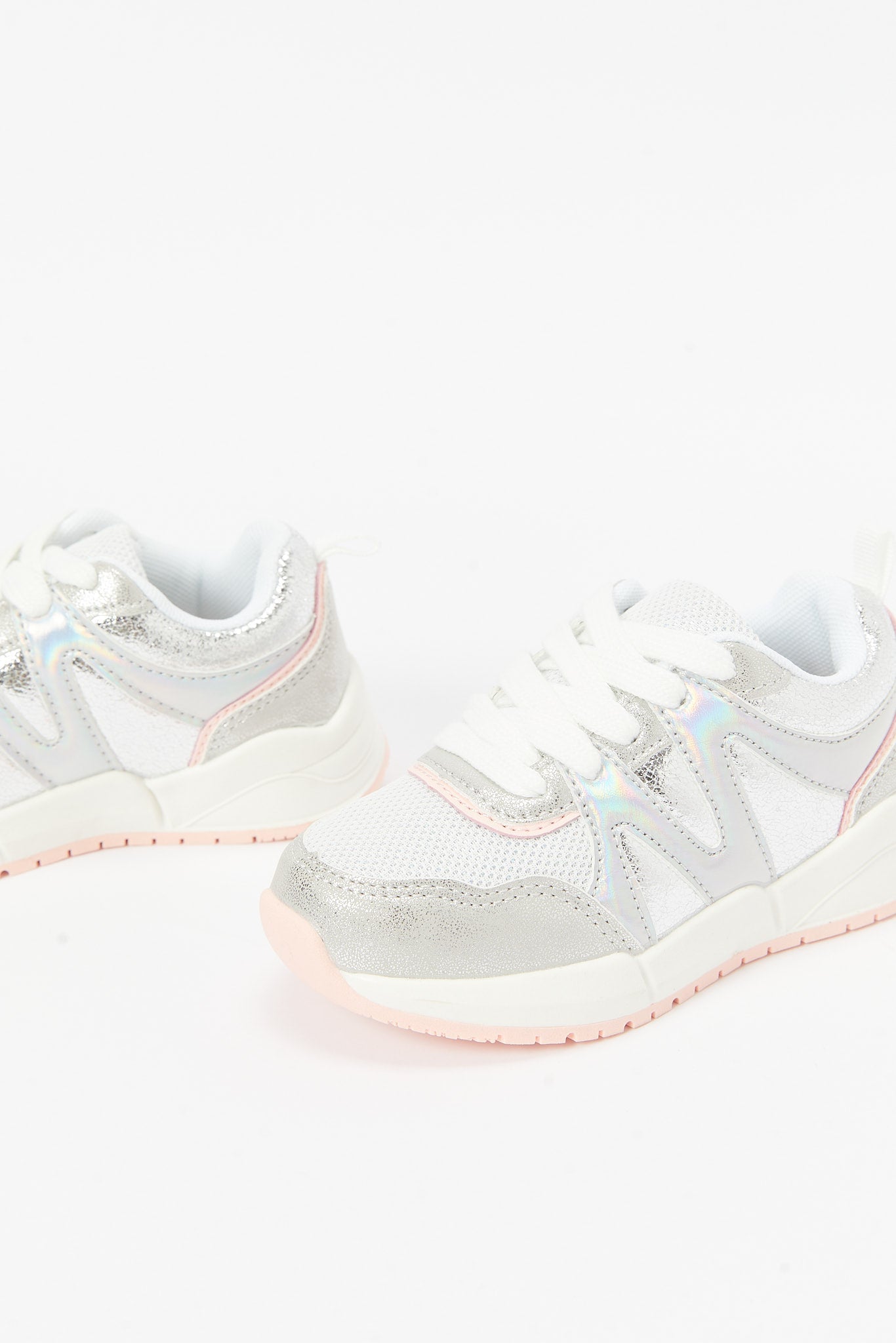 Redtag-Silver-Lae-Up-Sneaker-Category:Shoes,-Colour:Silver,-Deals:New-In,-Filter:Girls-Footwear-(3-to-5-Yrs),-GIR-Trainers,-New-In-GIR-FOO,-Non-Sale,-RMD,-S23B,-Section:Girls-(0-to-14Yrs)-Girls-3 to 5 Years