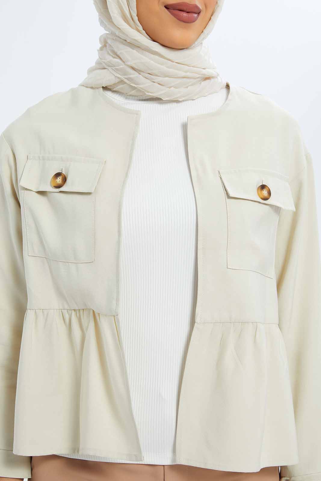 Redtag-Women-Peplum-Long-Sleeve-Jacket-Category:Jackets,-Colour:Beige,-Deals:New-In,-Dept:Ladieswear,-Filter:Women's-Clothing,-LMC,-New-In-Women-APL,-Non-Sale,-S23B,-Section:Women,-Women-Jackets--