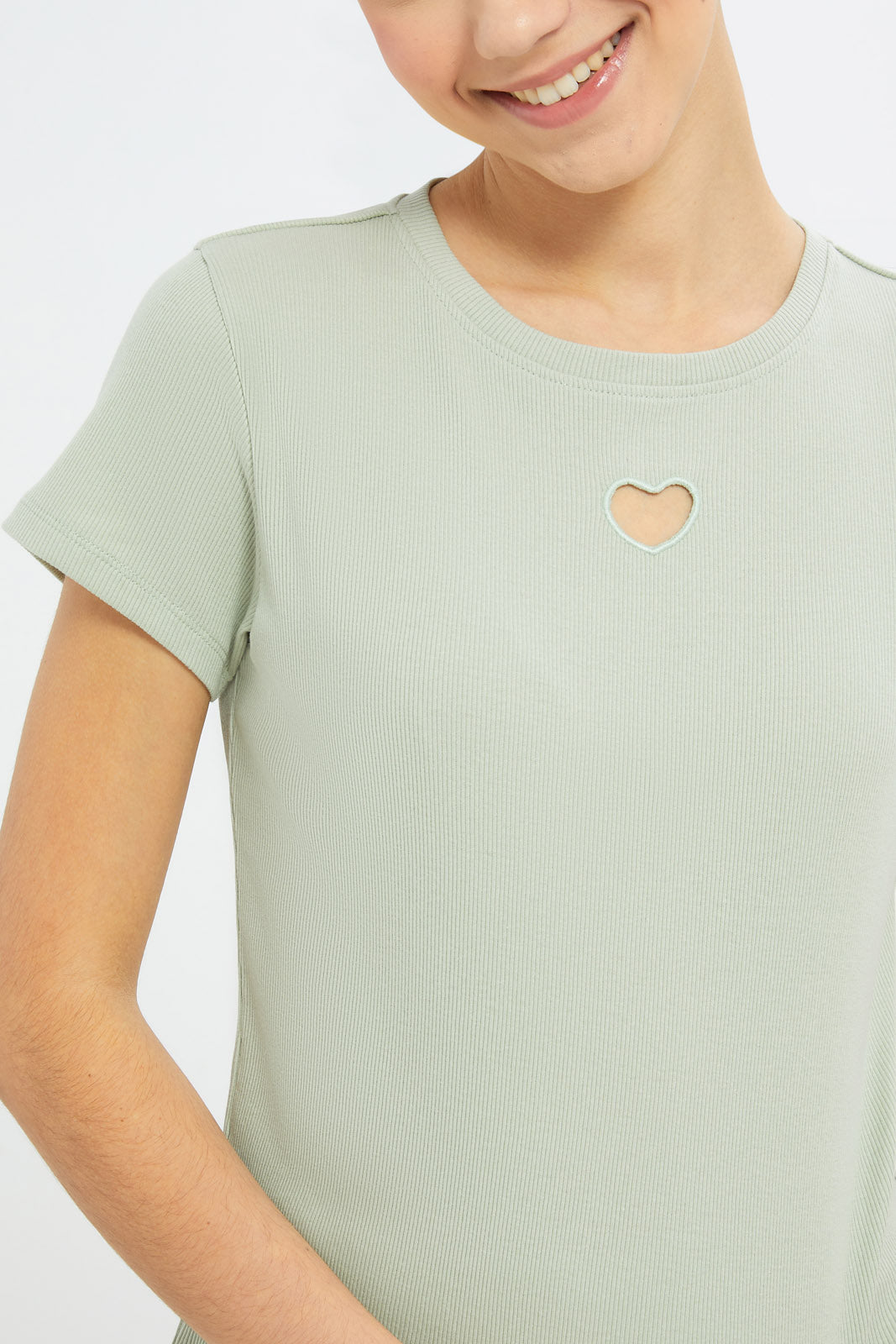 Redtag-Girls-Embroidered-Rib-Top-Category:T-Shirts,-Colour:Green,-Deals:New-In,-Filter:Senior-Girls-(8-to-14-Yrs),-GSR-T-Shirts,-H1:KWR,-H2:GSR,-H3:TSH,-H4:CAT,-New-In-GSR-APL,-Non-Sale,-Promo:TBL,-S23C,-Season:S23C,-Section:Girls-(0-to-14Yrs),-TBL-Senior-Girls-9 to 14 Years
