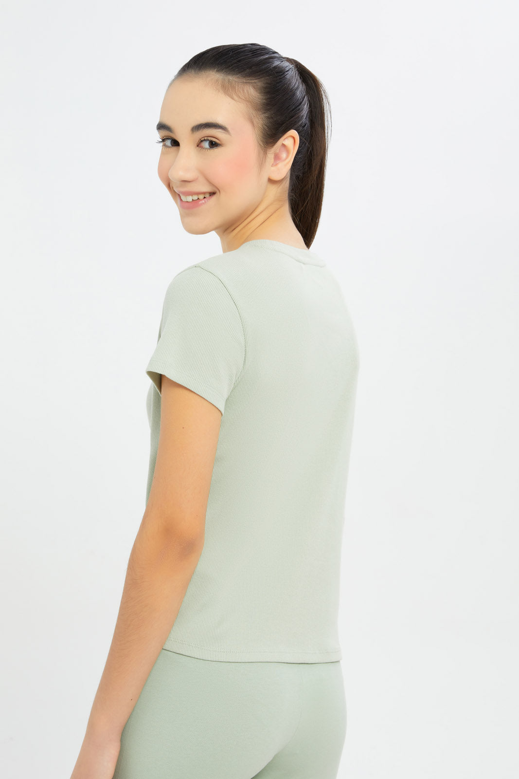 Redtag-Girls-Embroidered-Rib-Top-Category:T-Shirts,-Colour:Green,-Deals:New-In,-Filter:Senior-Girls-(8-to-14-Yrs),-GSR-T-Shirts,-H1:KWR,-H2:GSR,-H3:TSH,-H4:CAT,-New-In-GSR-APL,-Non-Sale,-Promo:TBL,-S23C,-Season:S23C,-Section:Girls-(0-to-14Yrs),-TBL-Senior-Girls-9 to 14 Years